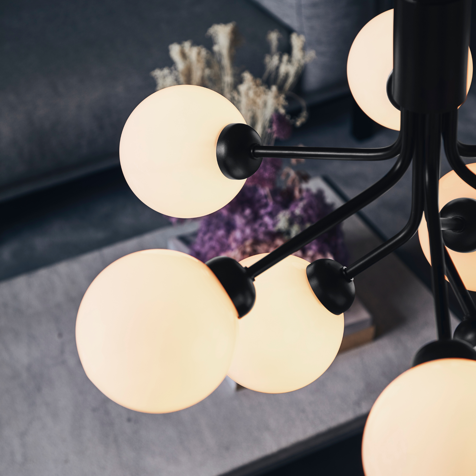 Nuura Apiales 9 Light Chandelier - Satin Black & Opal Glass