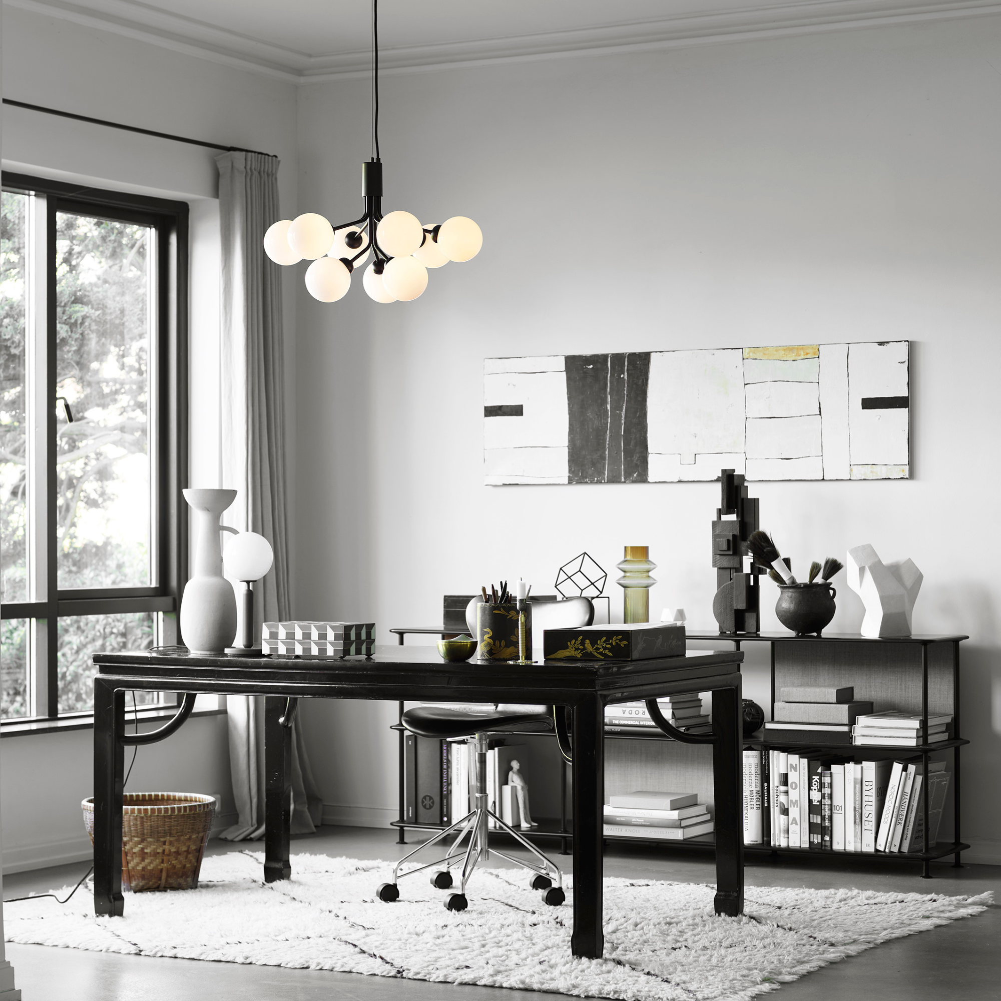 Nuura Apiales 9 Light Chandelier - Satin Black & Opal Glass