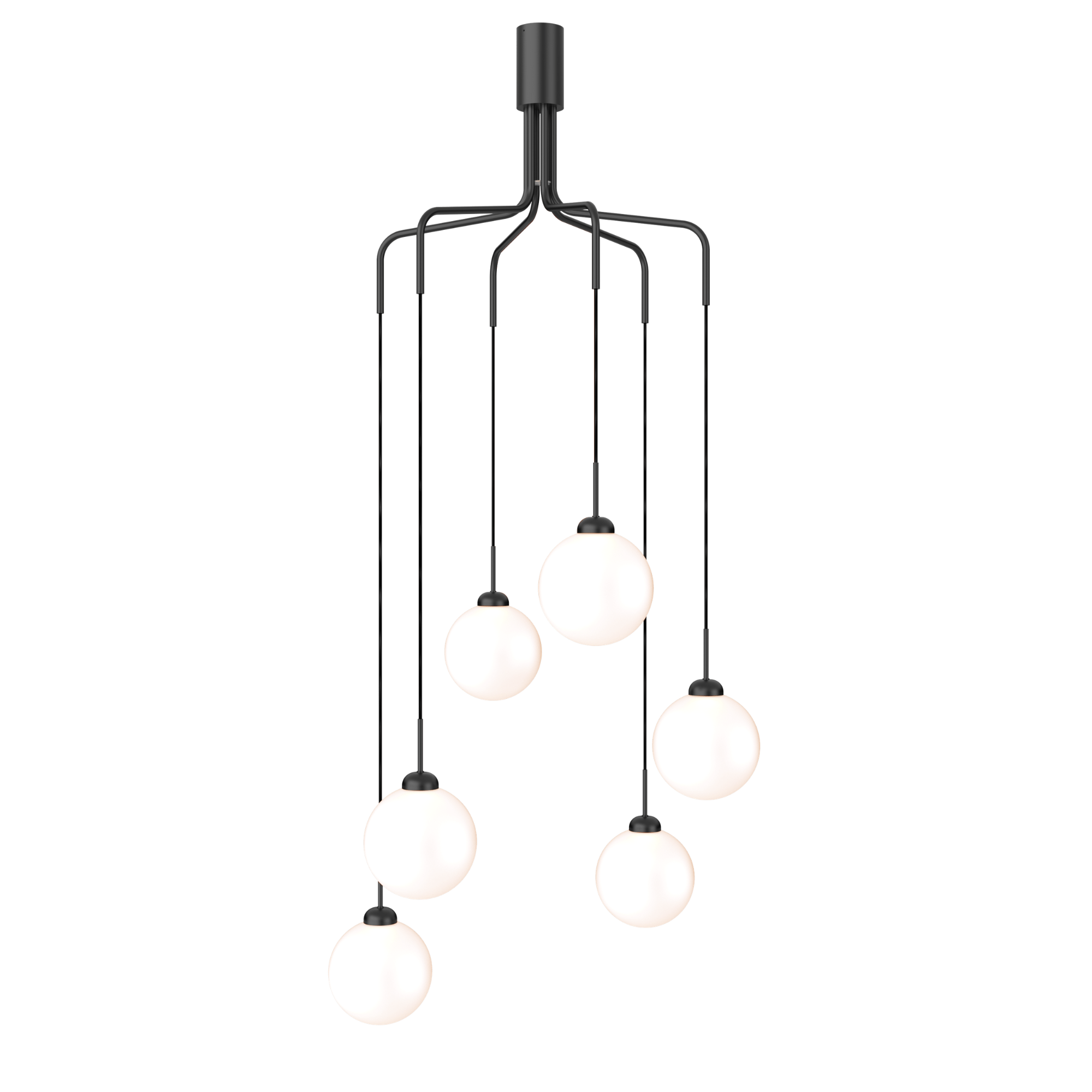 Nuura Apiales Cluster 6 Light Chandelier - Satin Black & Opal Glass