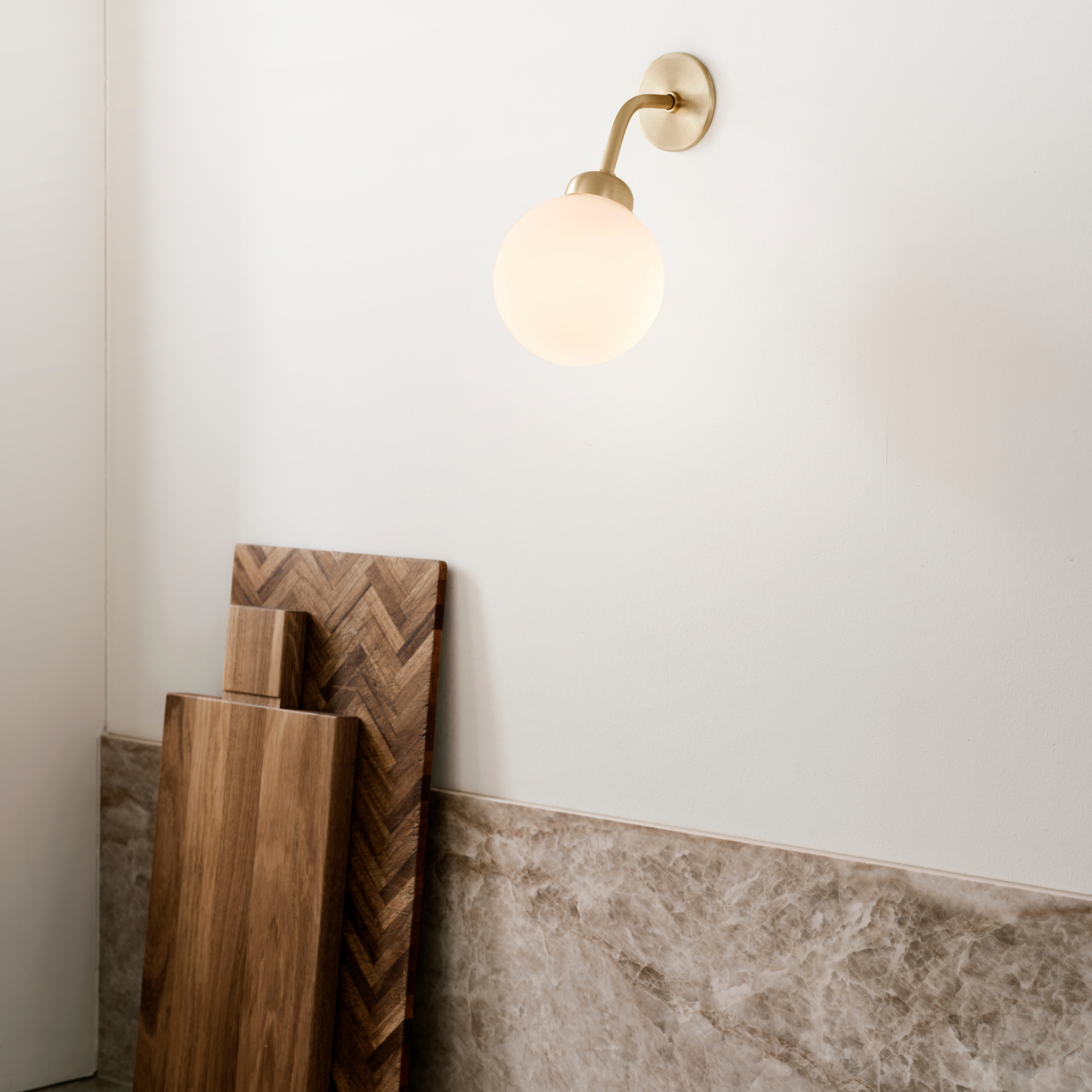 Nuura Apiales Hard-Wired Wall Light - Brushed Brass & Opal Glass
