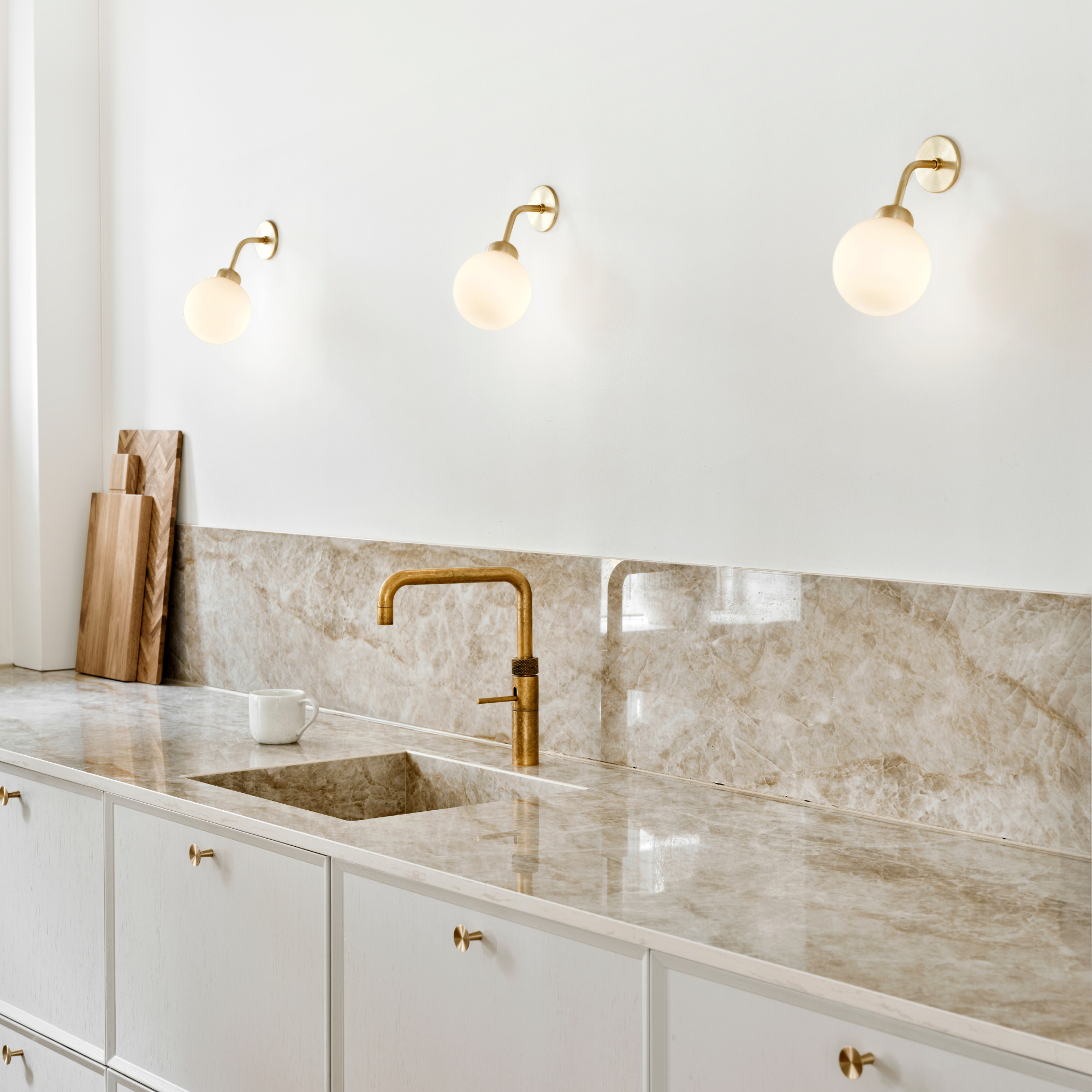 Nuura Apiales Hard-Wired Wall Light - Brushed Brass & Opal Glass