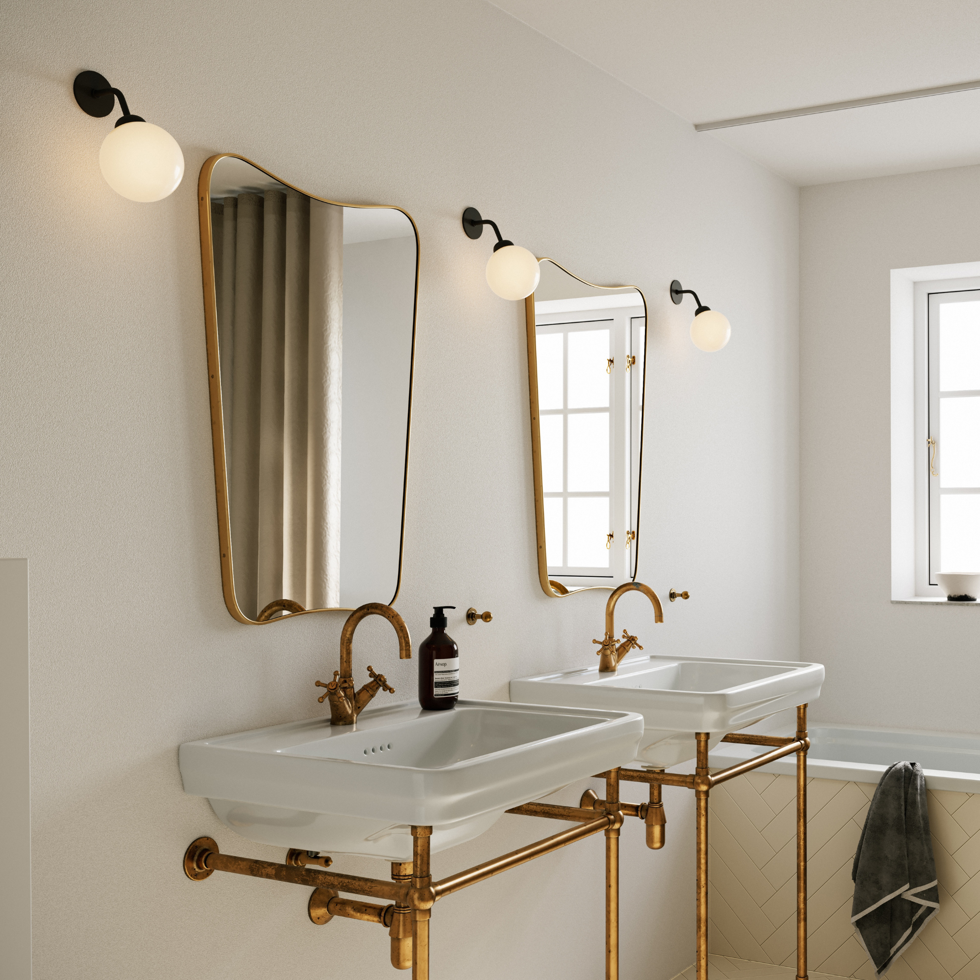 Nuura Apiales Hard-Wired Wall Light - Satin Black & Opal Glass