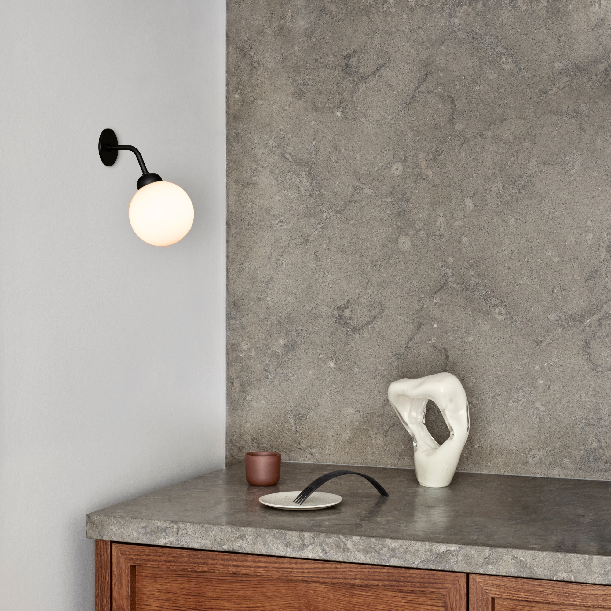 Nuura Apiales Hard-Wired Wall Light - Satin Black & Opal Glass