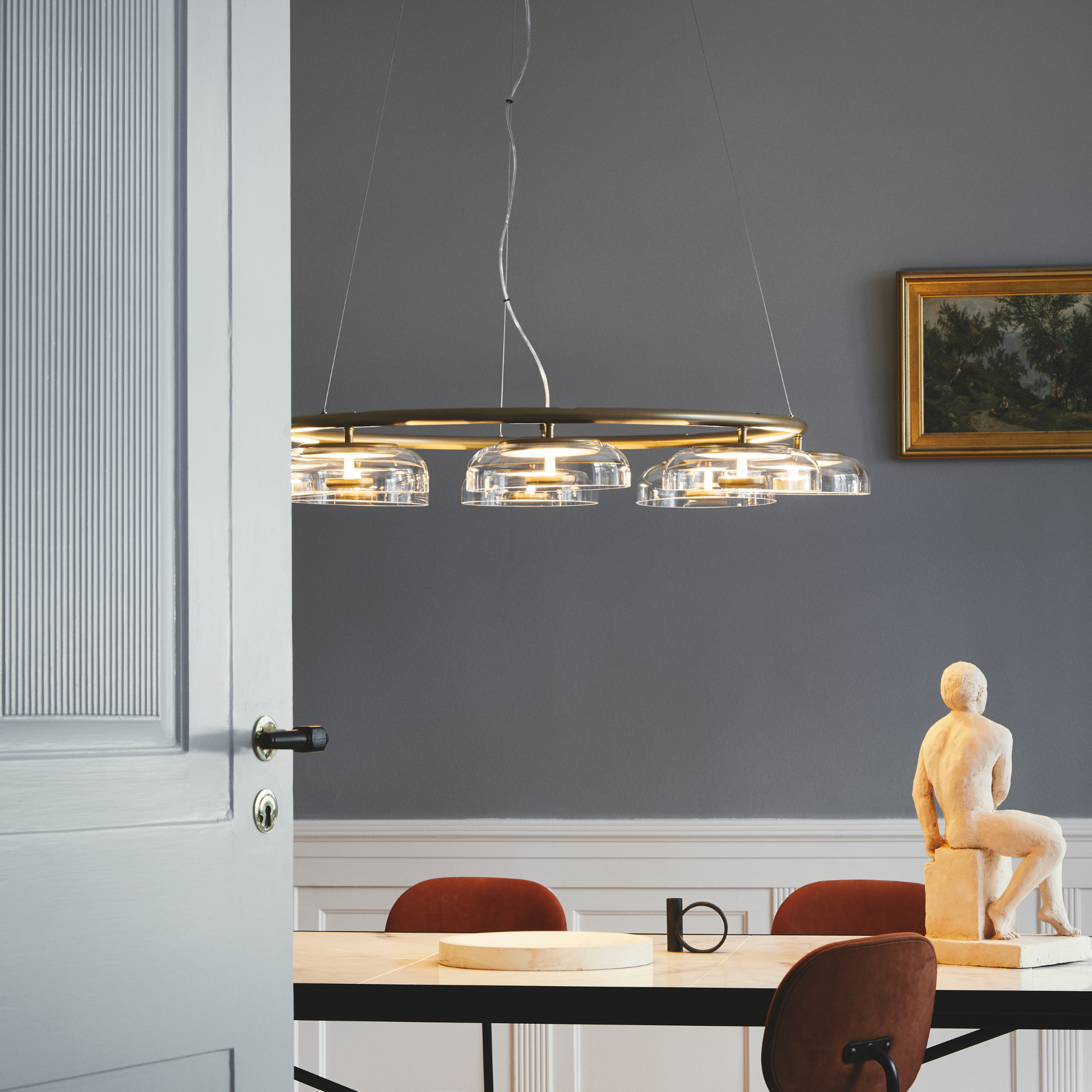 Nuura Blossi 8 Light Chandelier - Nordic Gold & Clear Glass