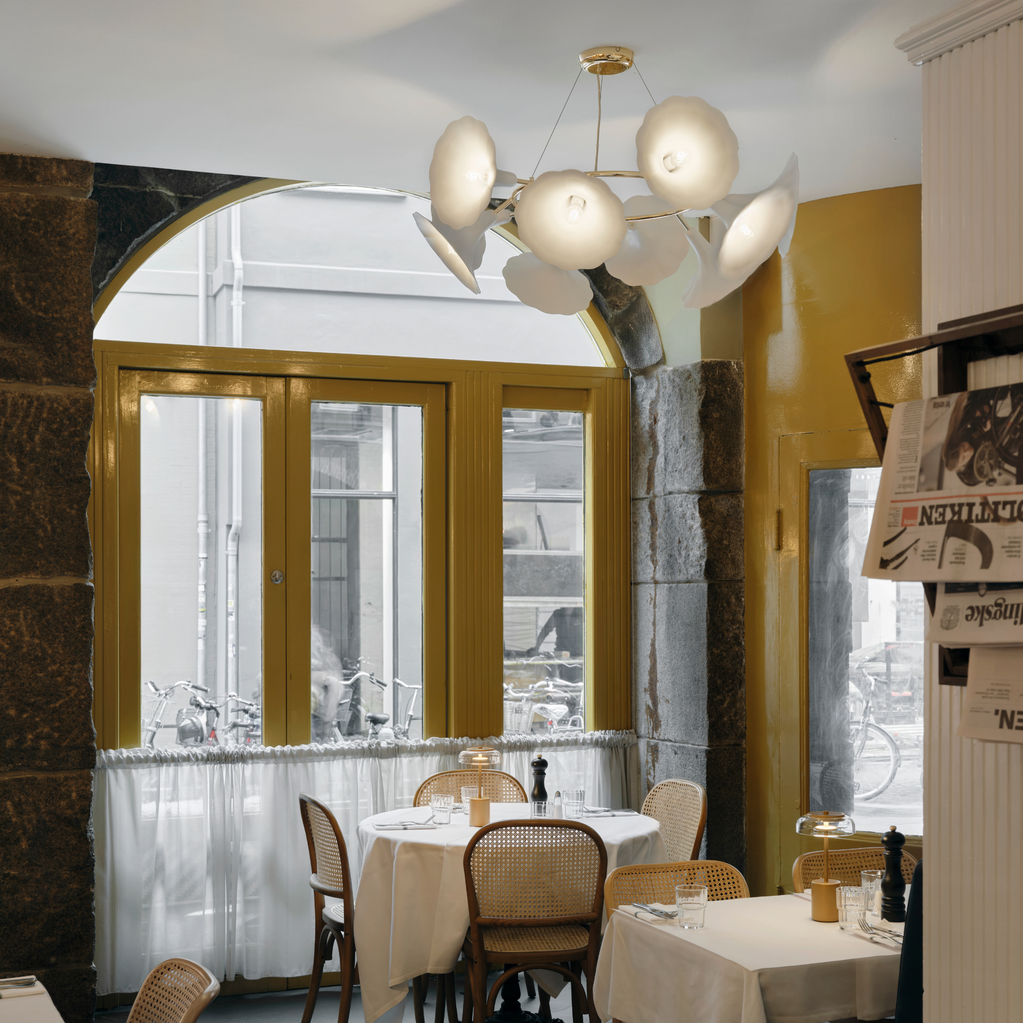 Nuura Petalii 10 Light Chandelier - White & Polished Brass