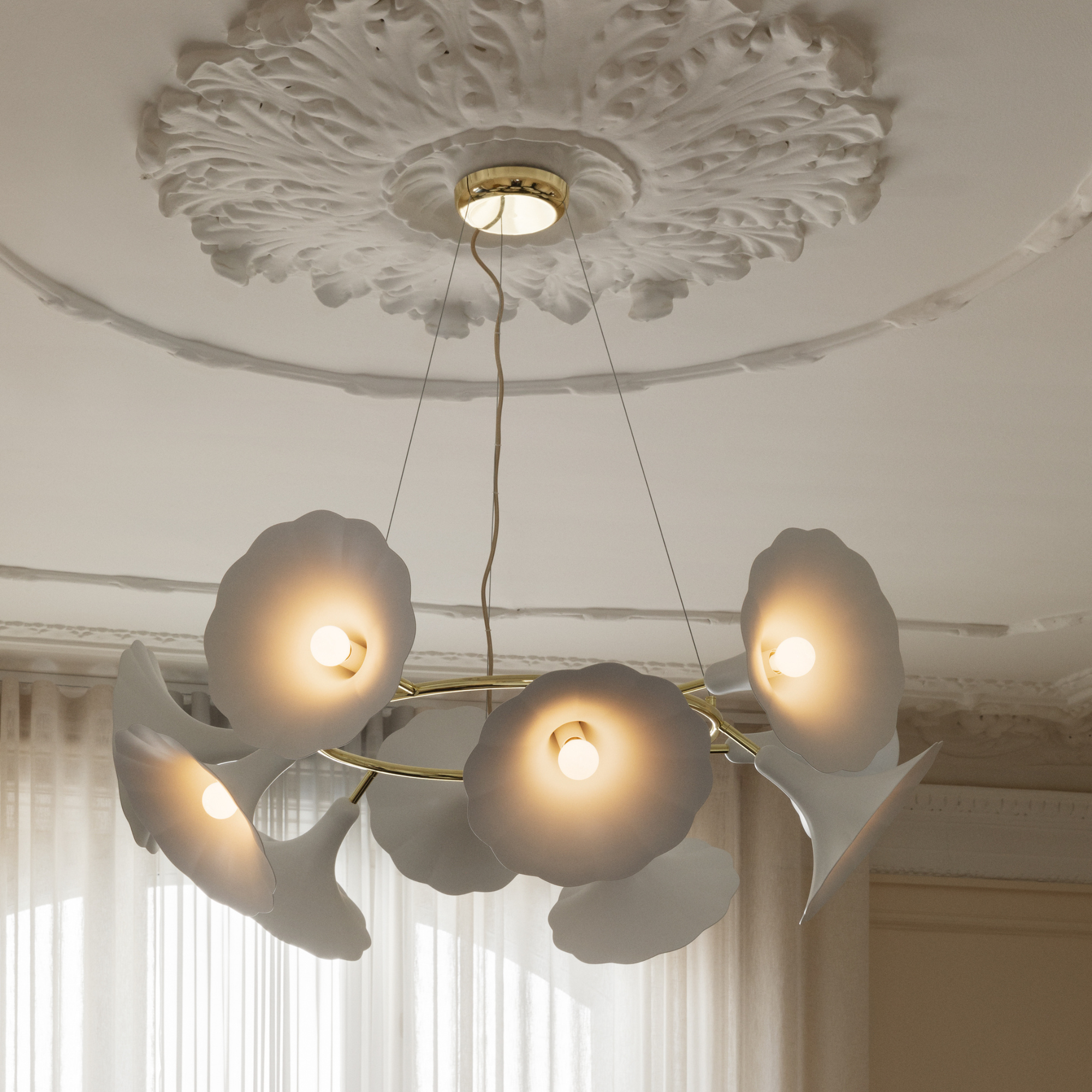 Nuura Petalii 10 Light Chandelier - White & Polished Brass