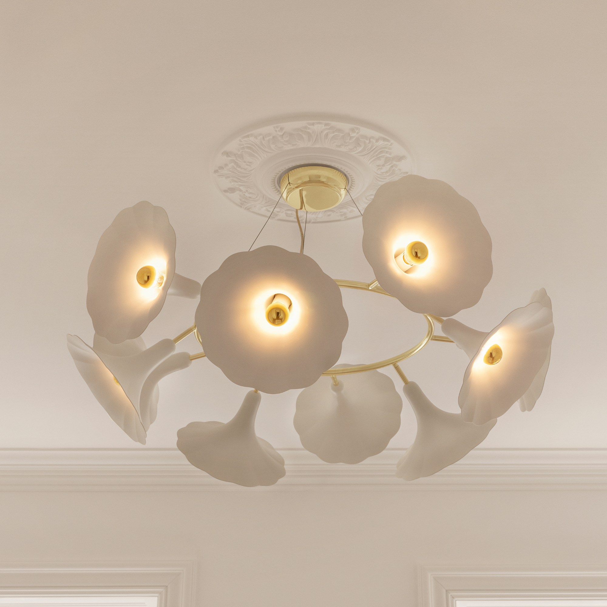 Nuura Petalii 10 Light Chandelier - White & Polished Brass