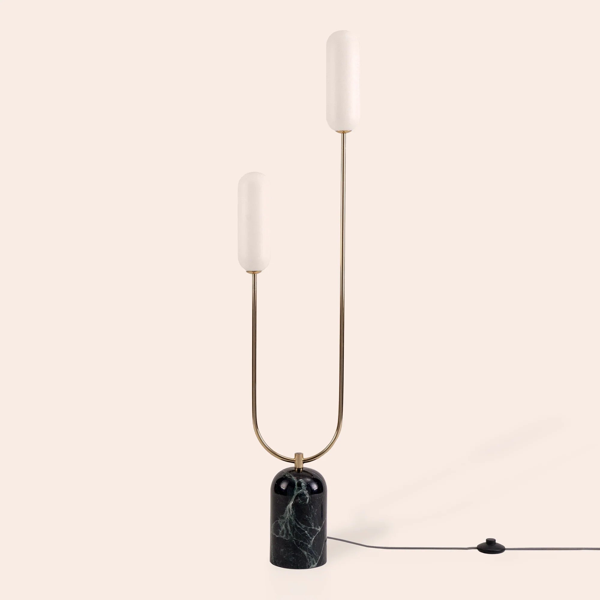 houseof. Marble Curve Floor Lamp - Brass & Green Marble