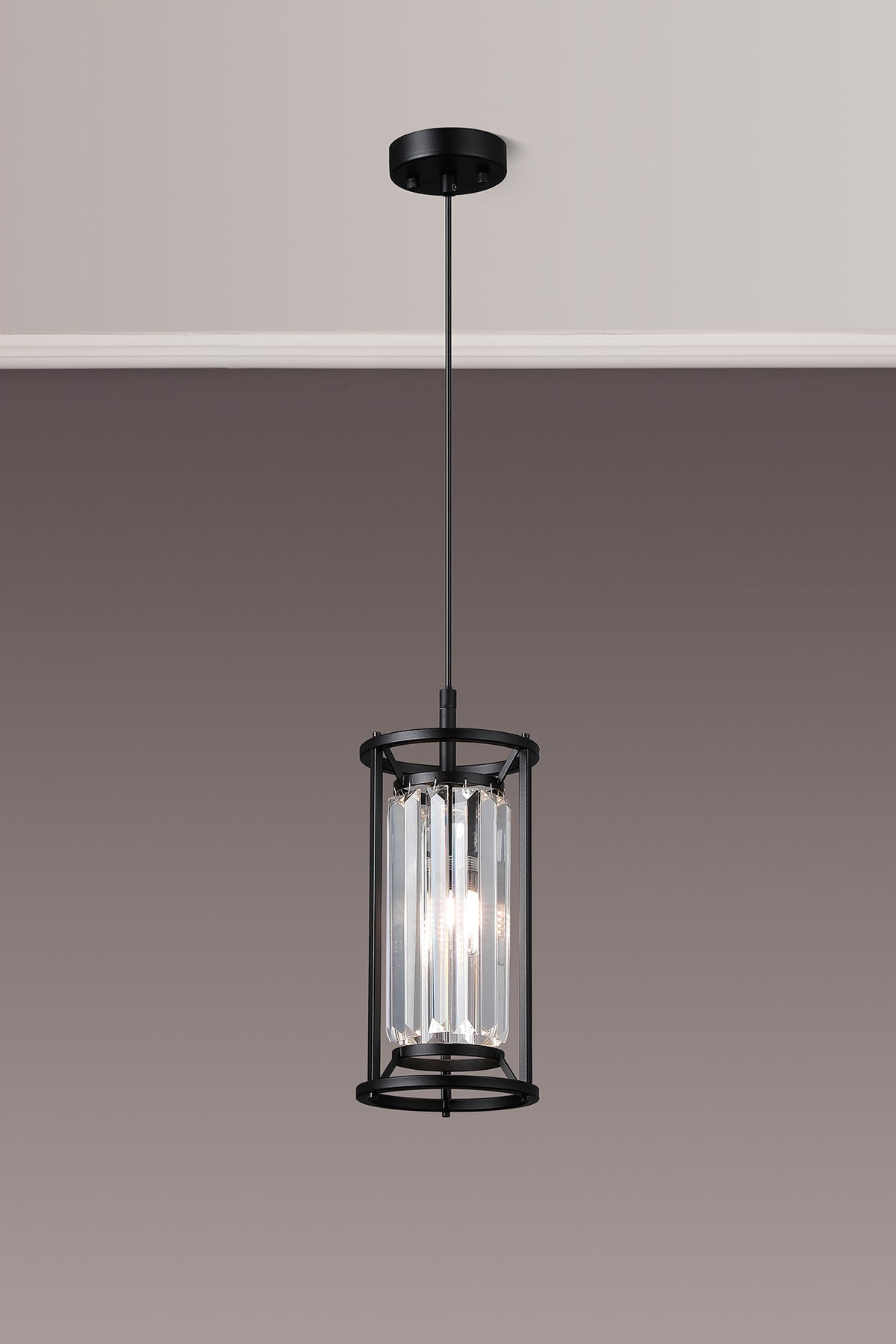 Fabula Oakhurst IP /Semi Flush Pendant Light – 15 cm – Satin Black & Clear Crystal – IP44