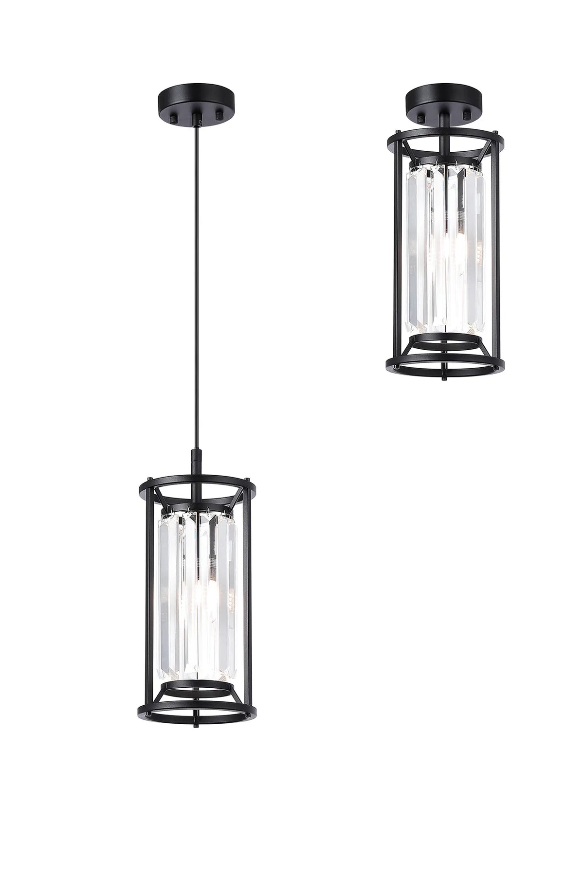 Fabula Oakhurst IP /Semi Flush Pendant Light – 15 cm – Satin Black & Clear Crystal – IP44 15 cm