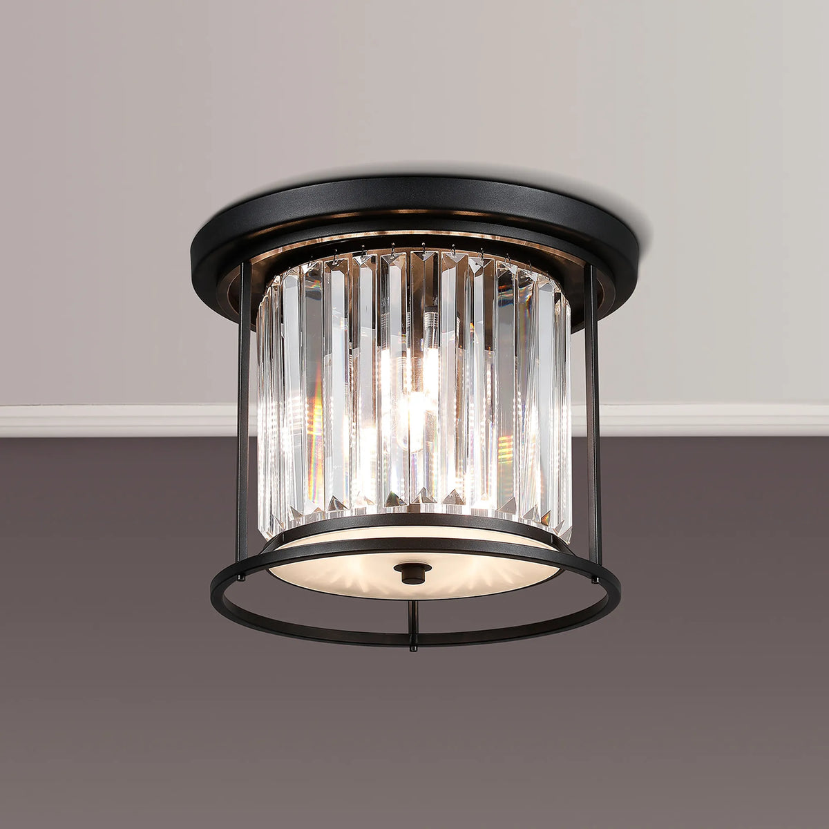 Fabula Oakhurst IP Ceiling Light – 36 cm – Satin Black & Clear Crystal – IP44