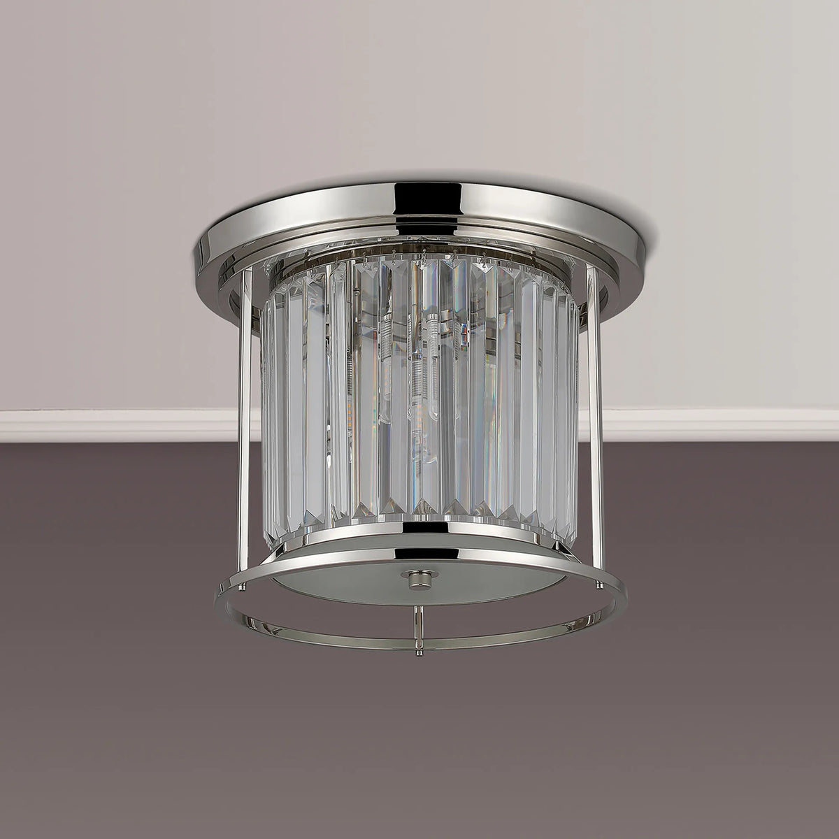 Fabula Oakhurst IP Ceiling Light – 36 cm – Polished Nickel & Clear Crystal – IP44