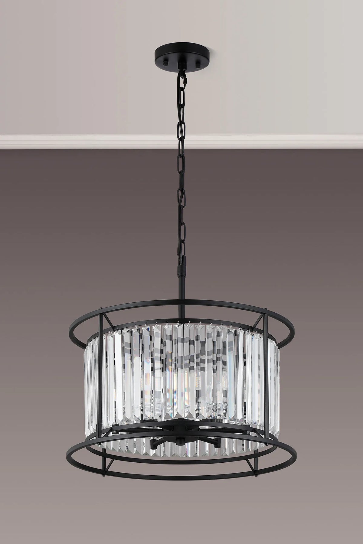 Fabula Oakhurst IP /Semi Convertible Pendant Light – Satin Black & Clear Crystal – IP44