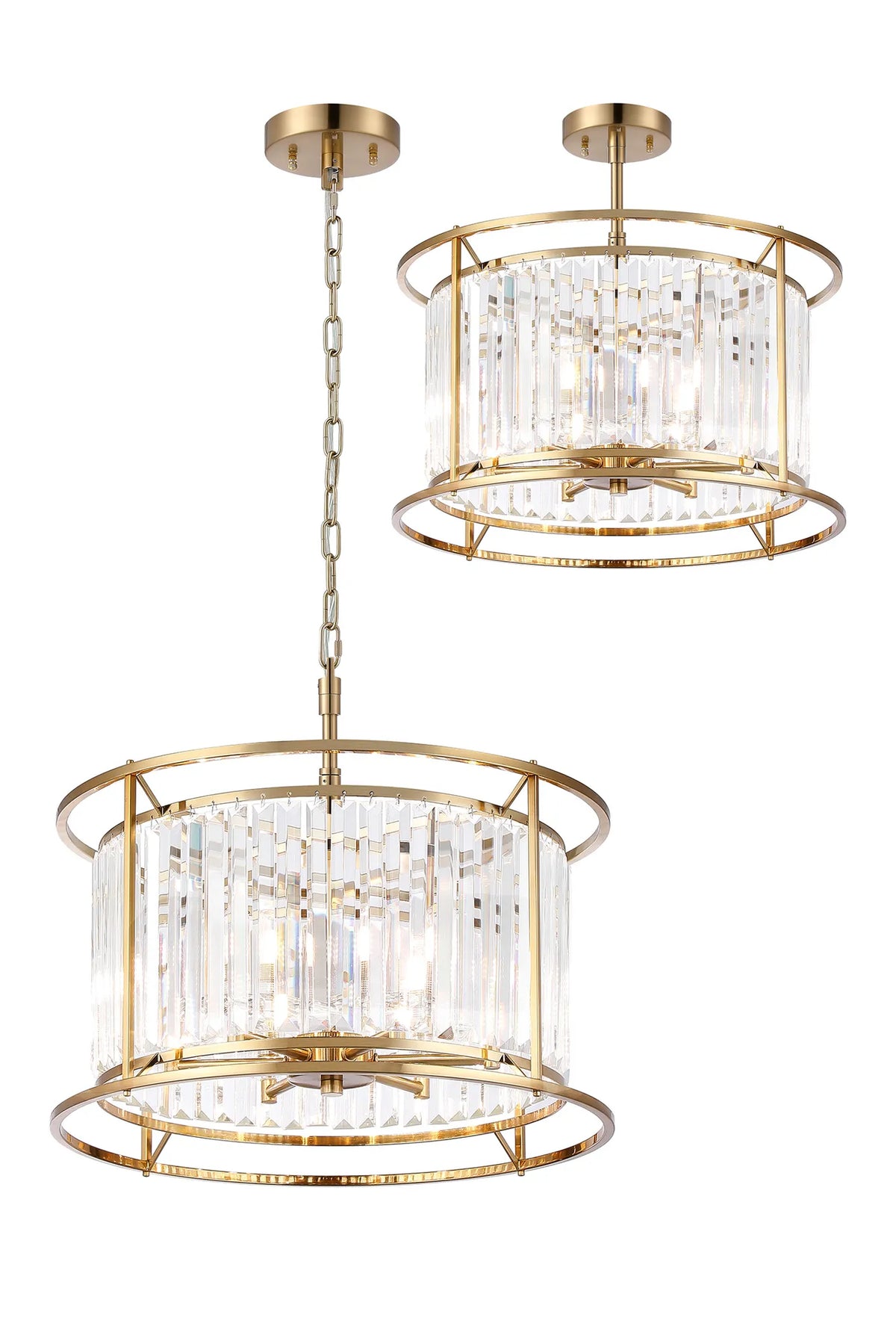 Fabula Oakhurst IP /Semi Convertible Pendant Light – Gold & Clear Crystal – IP44 50 cm