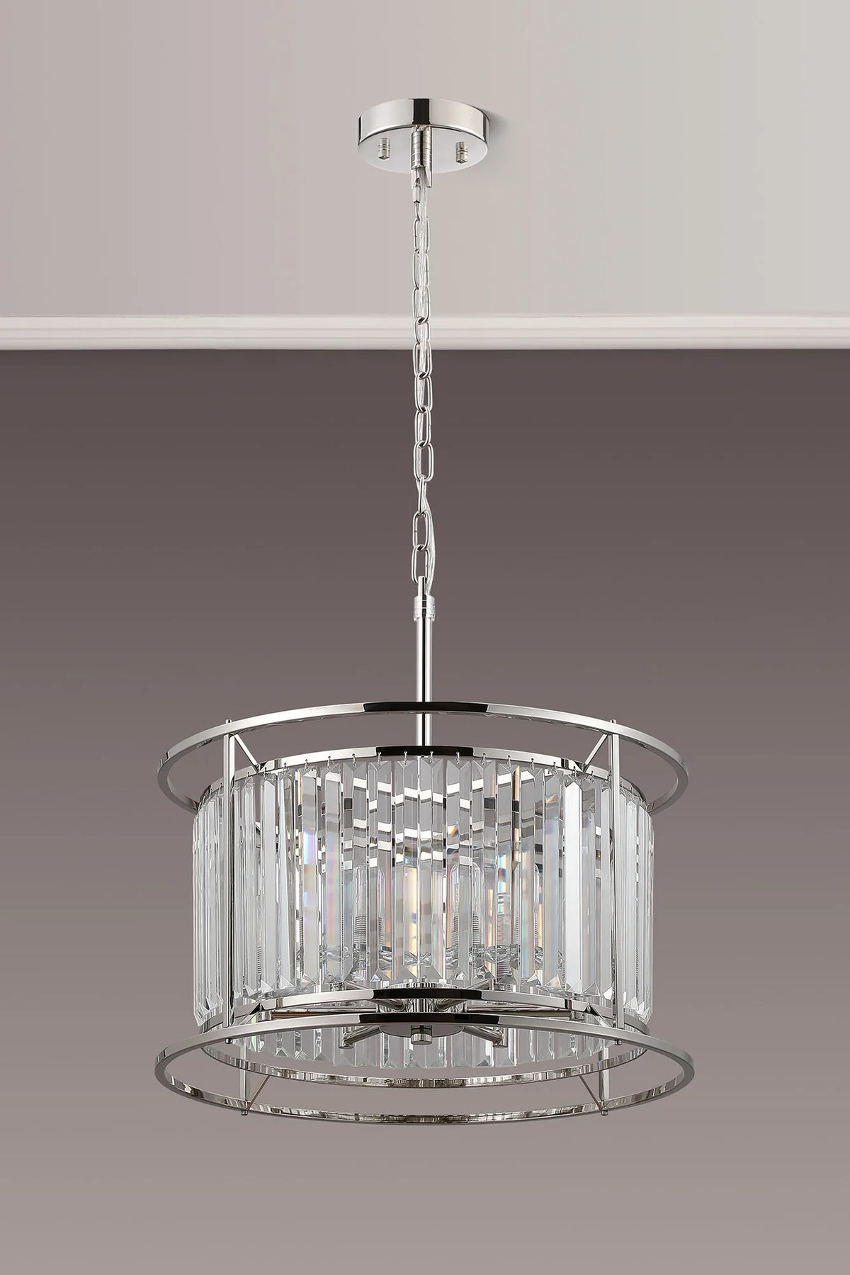 Fabula Oakhurst IP /Semi Convertible Pendant Light – Polished Nickel & Clear Crystal – IP44