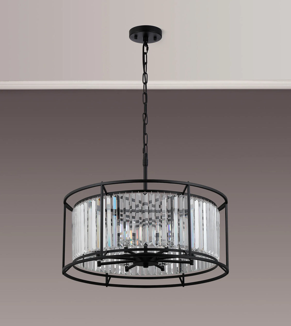 Fabula Oakhurst 65cm 8 Light Crystal Convertible Ceiling Light - Satin Black IP44