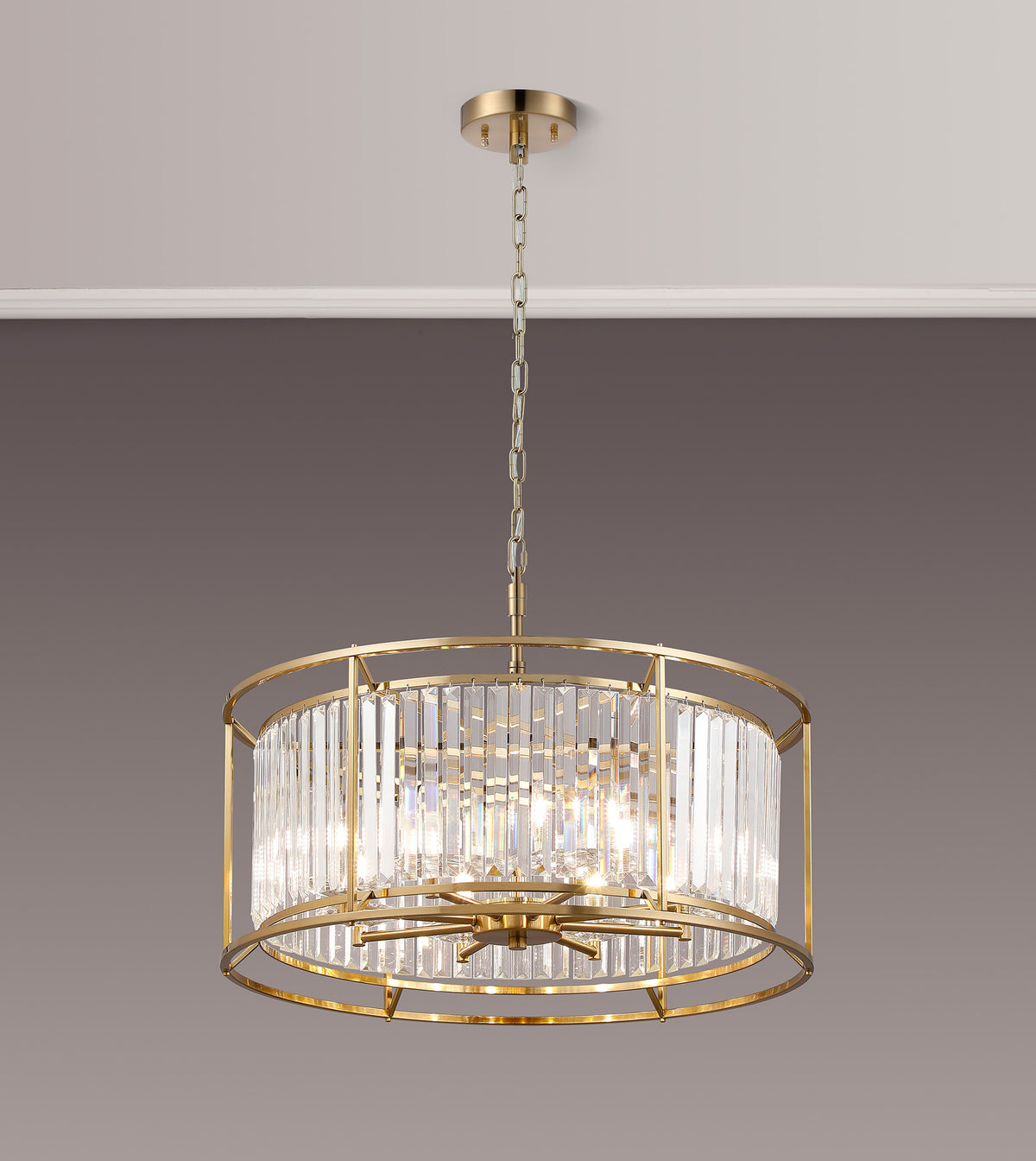 Fabula Oakhurst IP /Semi Convertible Pendant Light – Gold & Clear Crystal – IP44