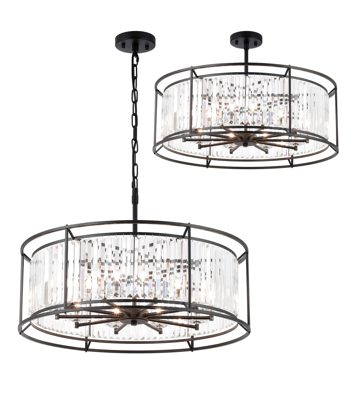 Fabula Oakhurst IP /Semi Convertible Pendant Light – Satin Black & Clear Crystal – IP44 80 cm