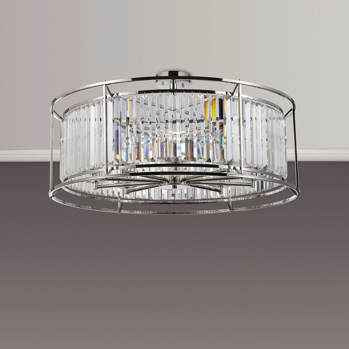 Fabula Oakhurst IP /Semi Convertible Pendant Light – Polished Nickel & Clear Crystal – IP44