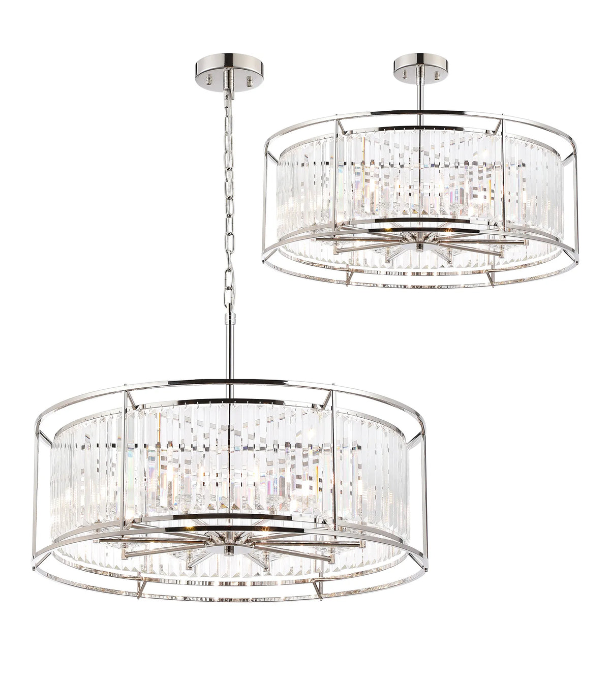 Fabula Oakhurst IP /Semi Convertible Pendant Light – Polished Nickel & Clear Crystal – IP44 80 cm