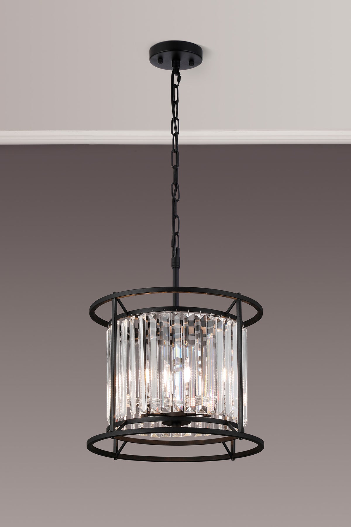 Fabula Oakhurst IP /Semi Convertible Pendant Light – Satin Black & Clear Crystal – IP44