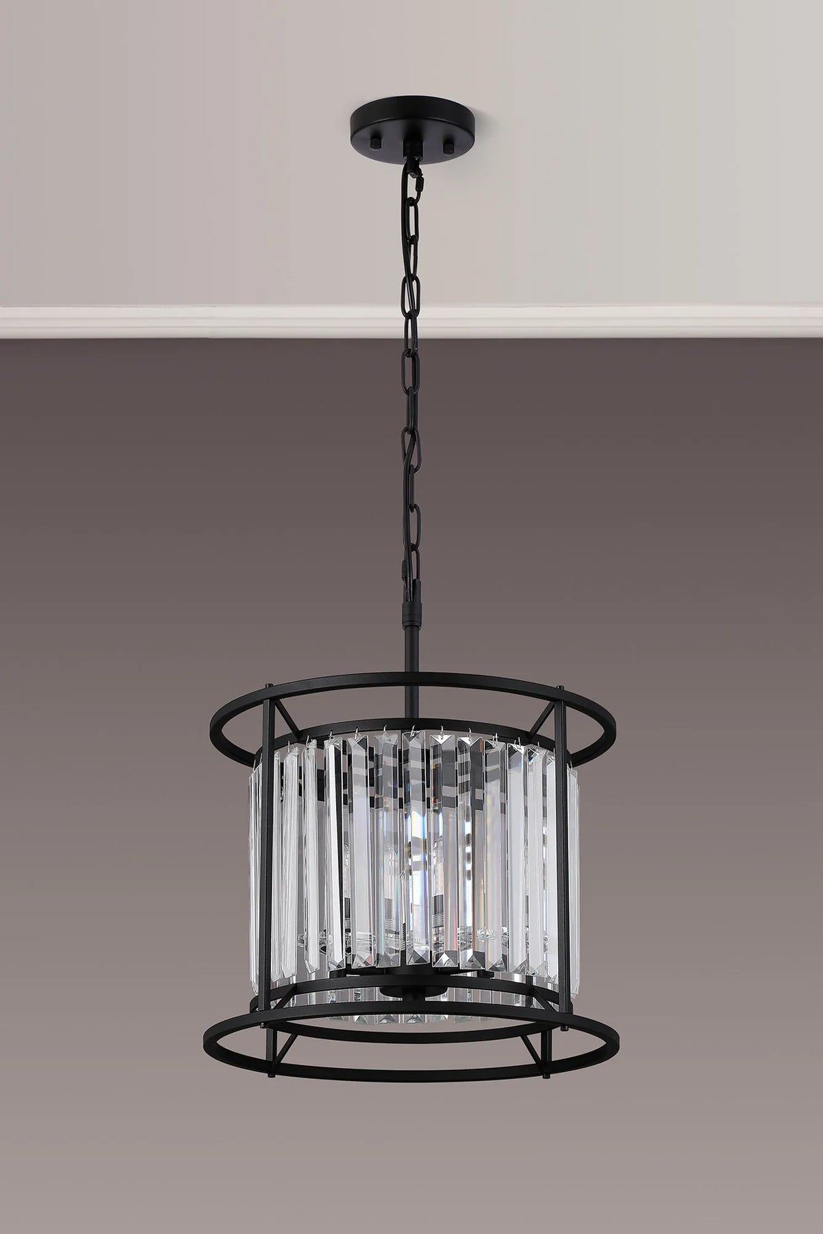 Fabula Oakhurst IP /Semi Convertible Pendant Light – Satin Black & Clear Crystal – IP44
