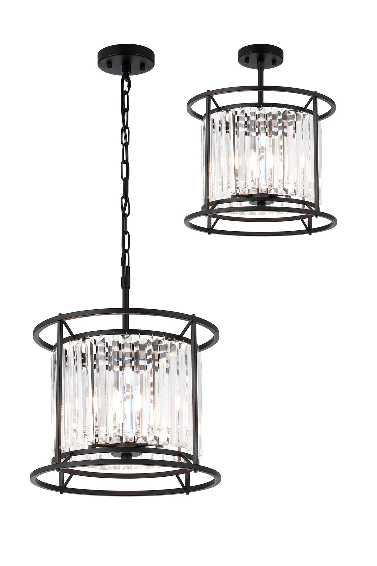 Fabula Oakhurst IP /Semi Convertible Pendant Light – Satin Black & Clear Crystal – IP44 36 cm
