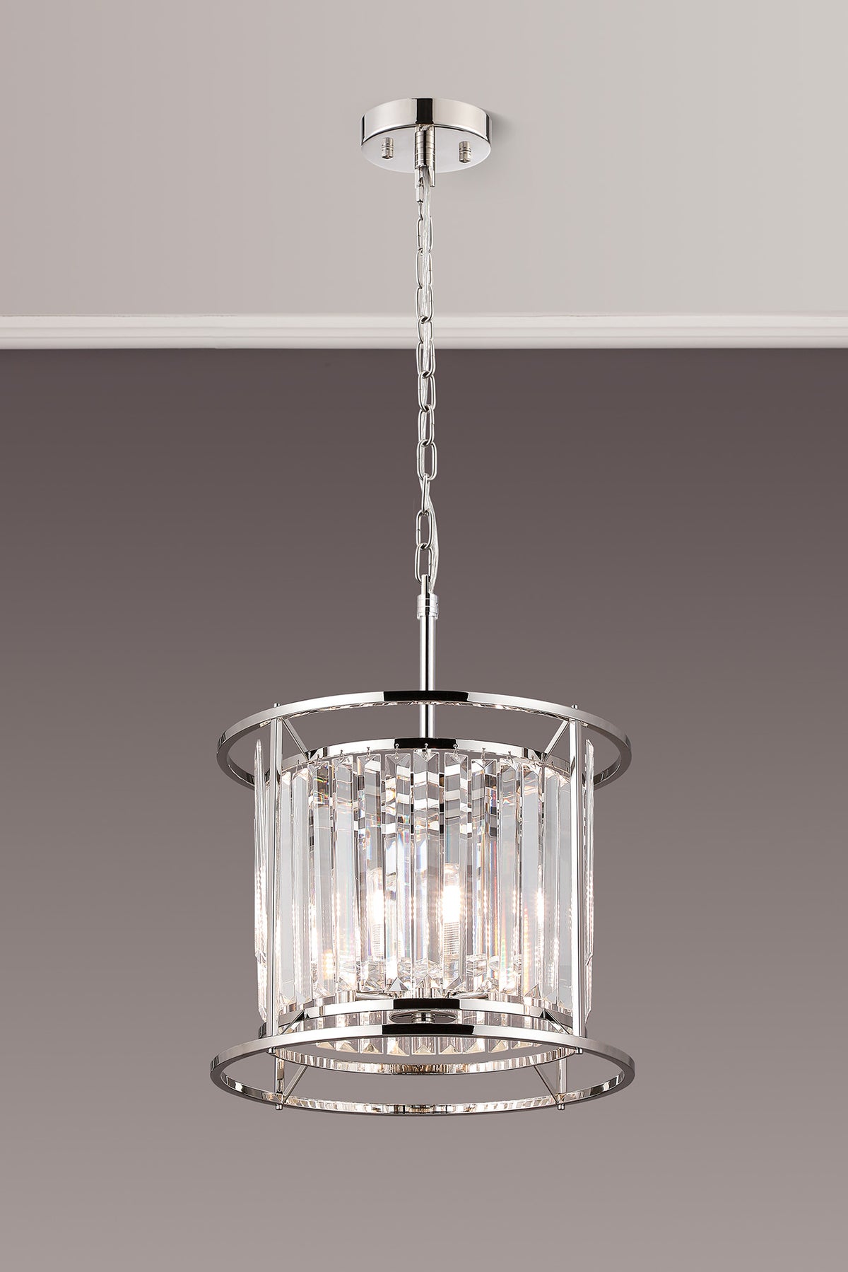 Fabula Oakhurst IP /Semi Convertible Pendant Light – Polished Nickel & Clear Crystal – IP44