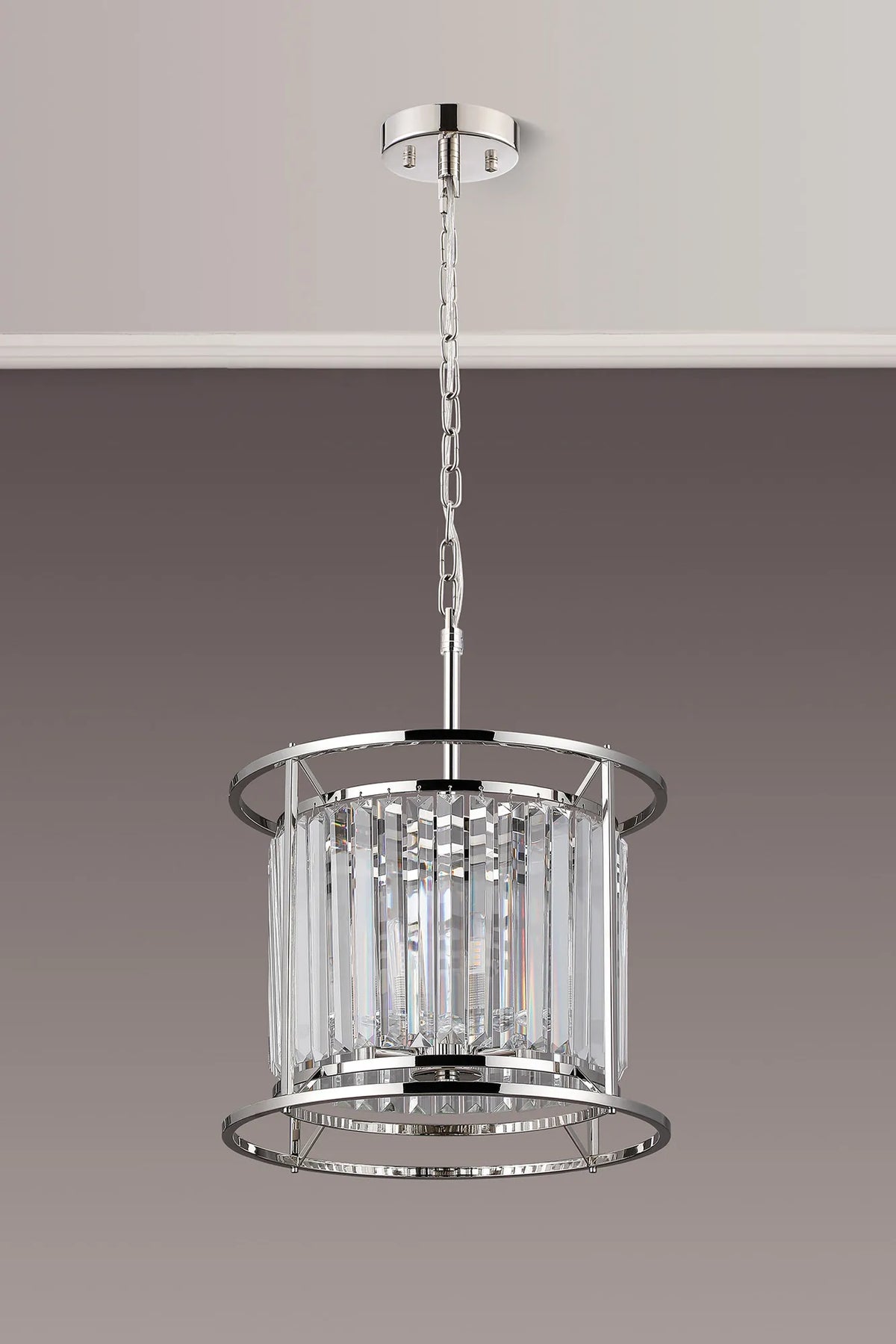 Fabula Oakhurst IP /Semi Convertible Pendant Light – Polished Nickel & Clear Crystal – IP44