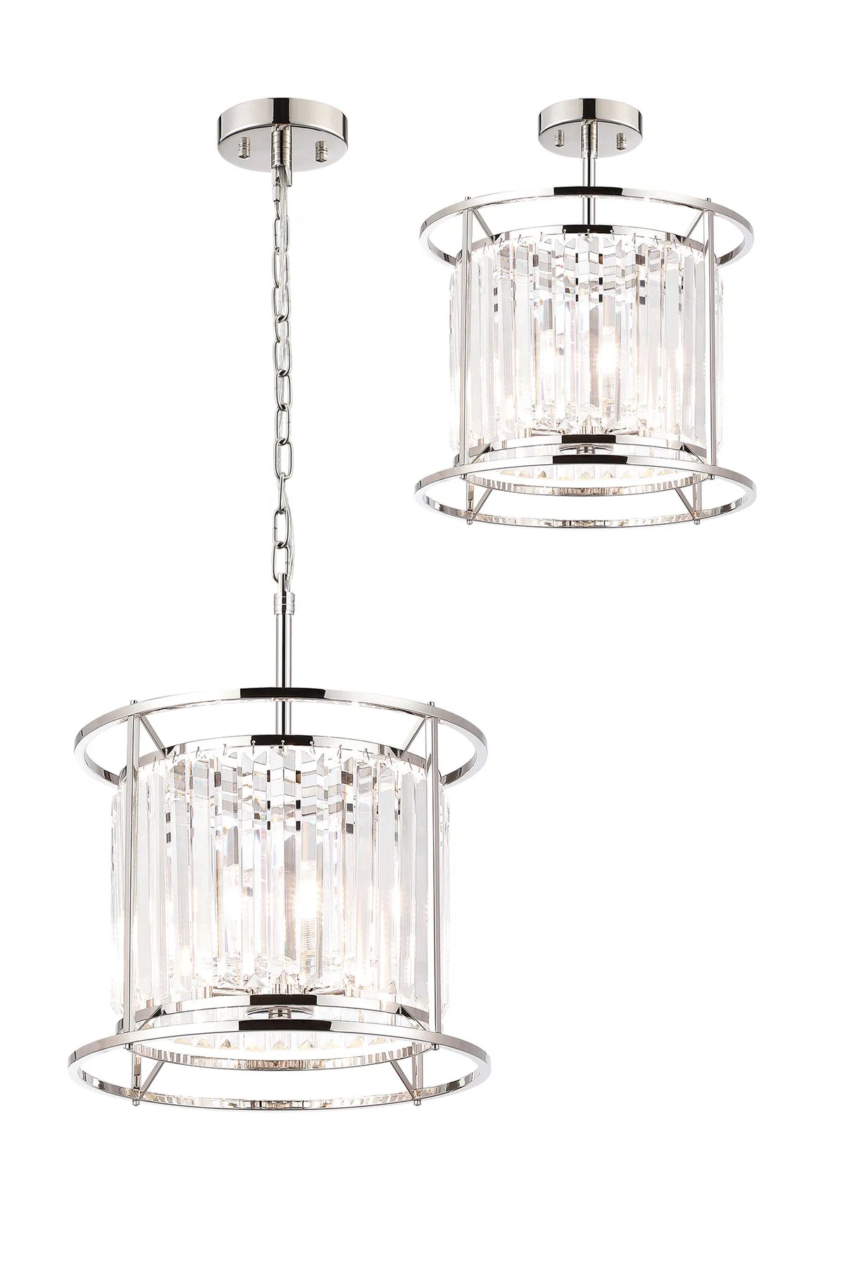Fabula Oakhurst IP /Semi Convertible Pendant Light – Polished Nickel & Clear Crystal – IP44 36 cm