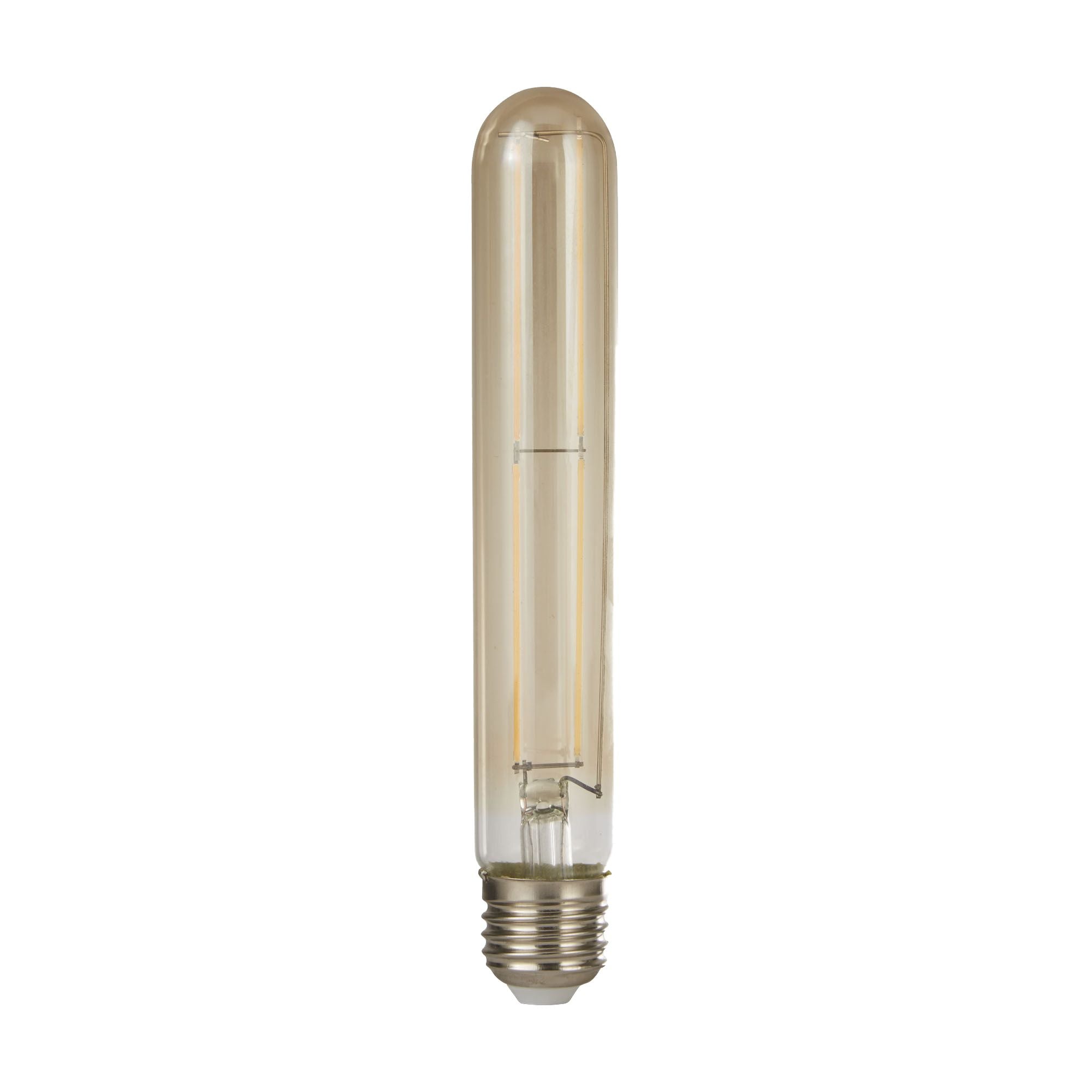 Searchlight amber tubular LED filament bulb from the pack of 5, showing the visible filament and E27 screw base