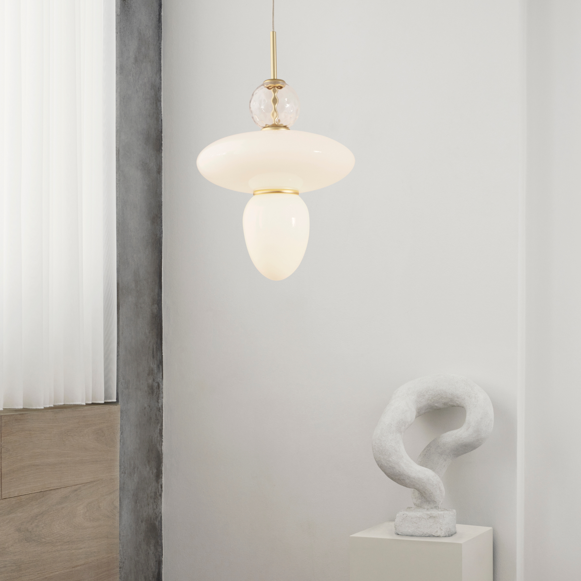 Nuura Rizzatto 43 Pendant - Satin Brass & Opal Glass