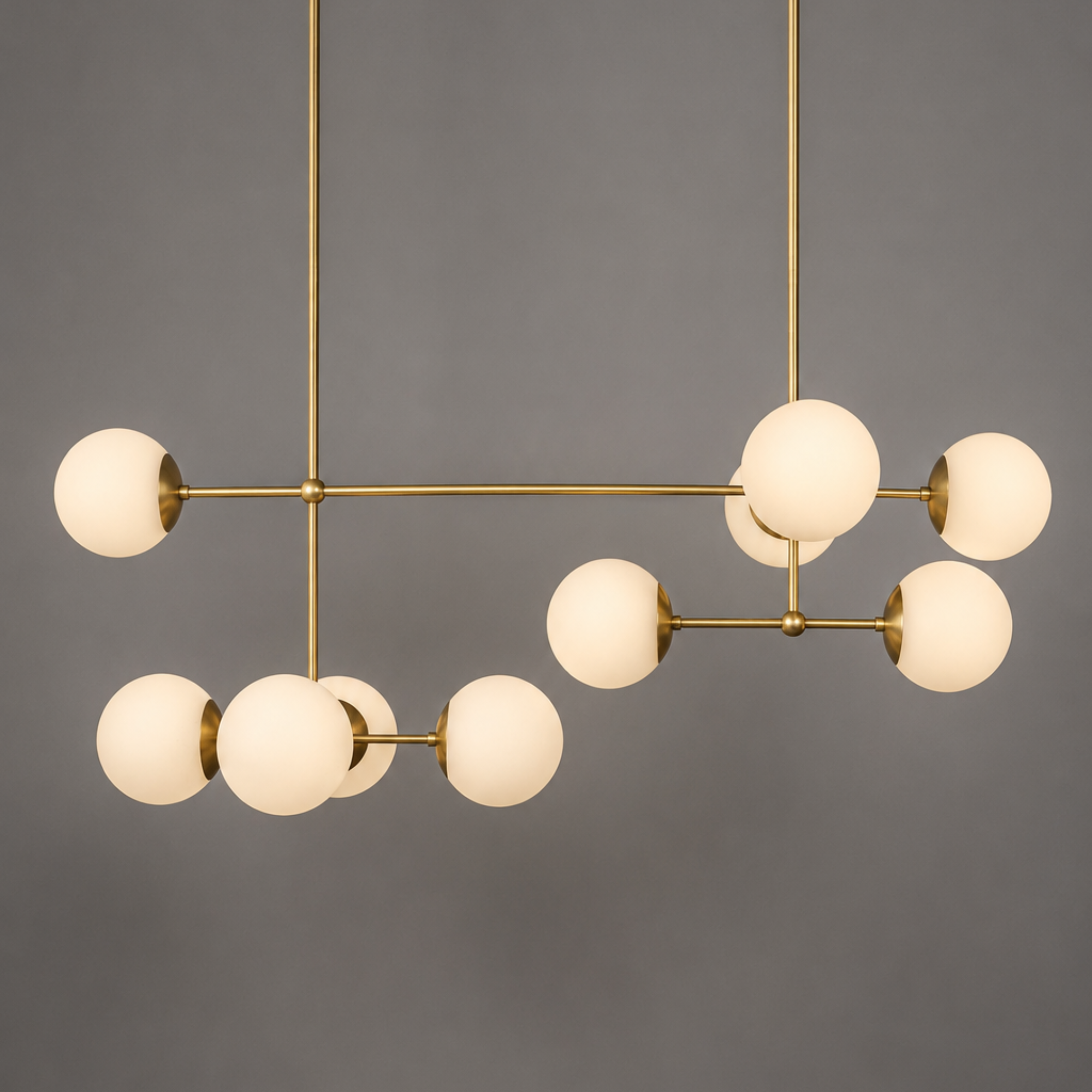 Schwung Armstrong Linear 10 Light Chandelier - Opal Mat Glass