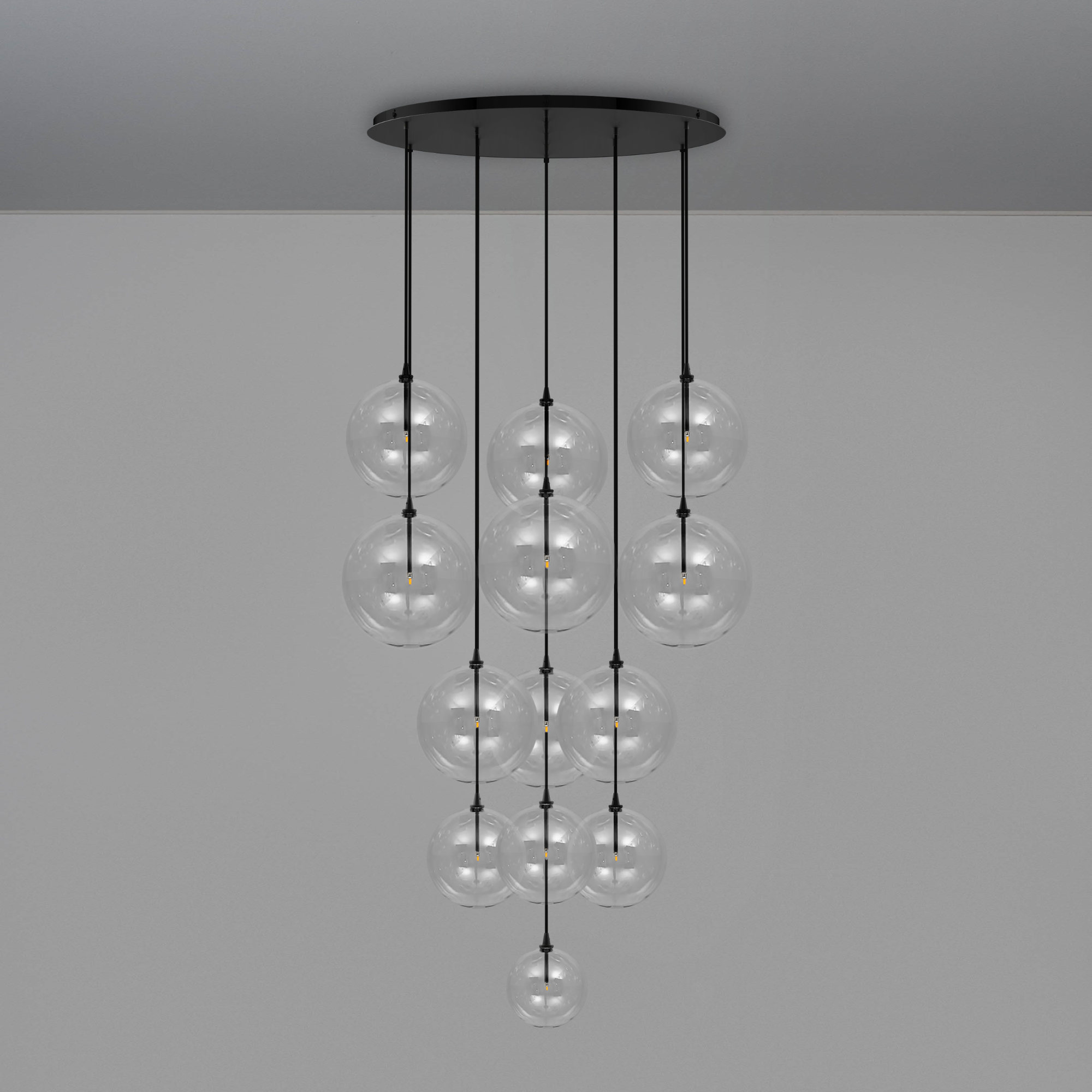 Schwung Cluster 13 Light Mix Chandelier - Transparent Glass