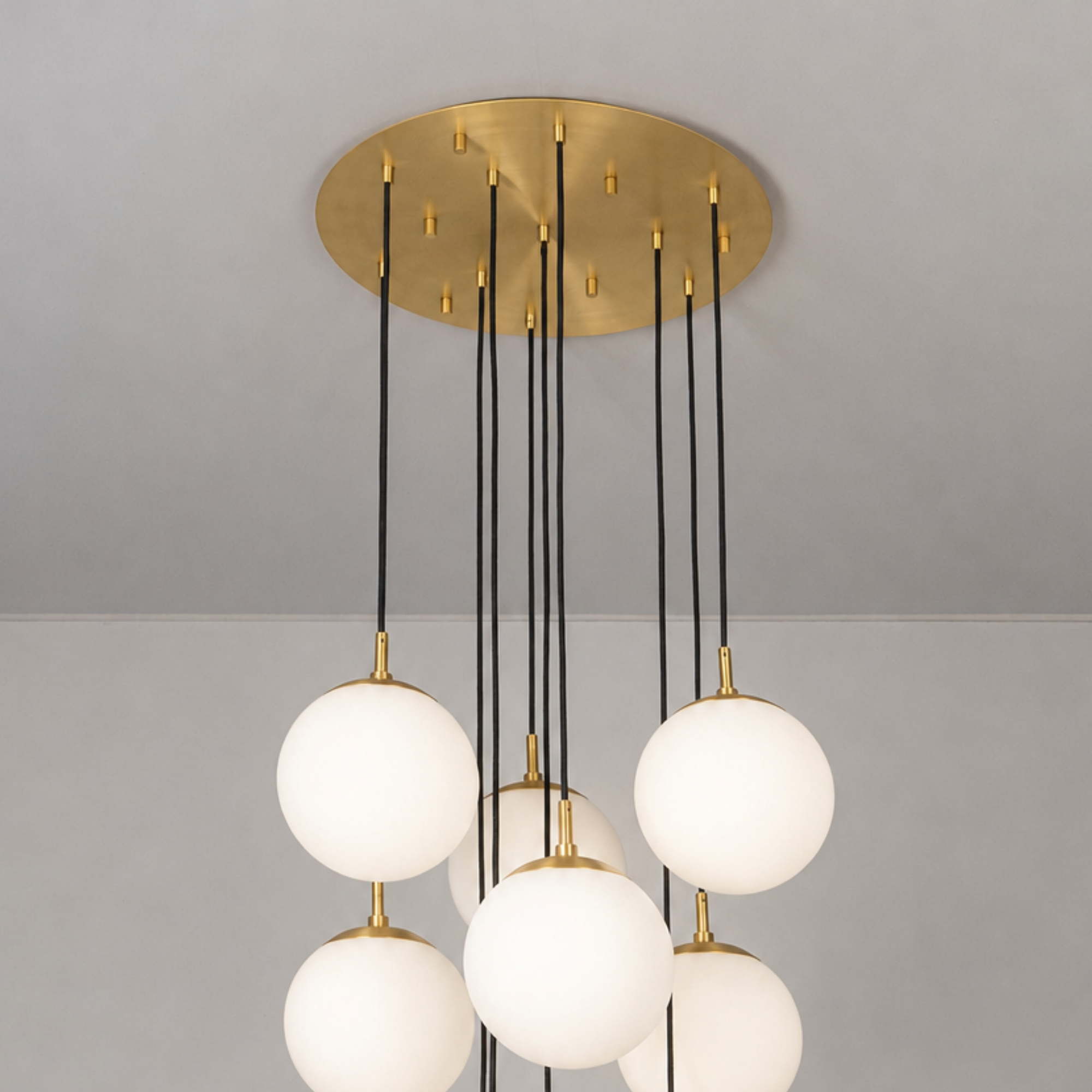 Schwung Globe Cluster 10 Light Chandelier - Opal Mat Glass