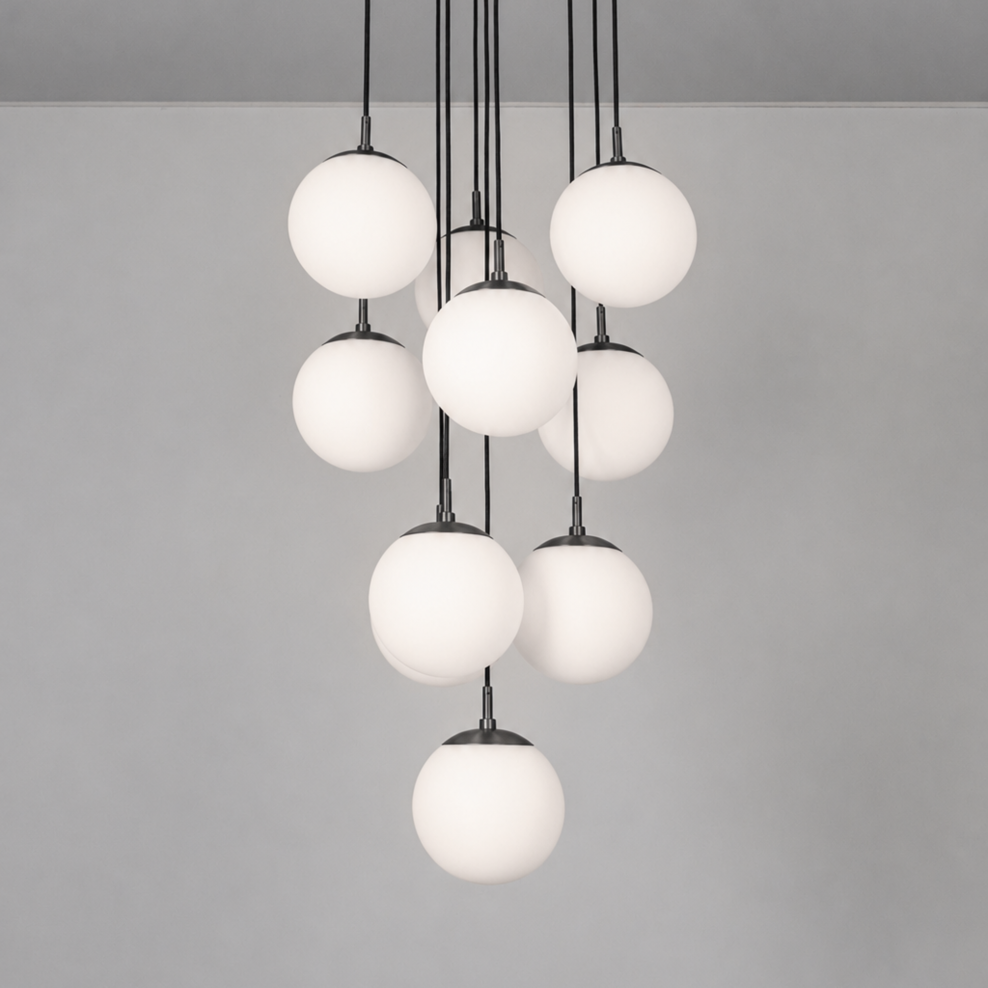 Schwung Globe Cluster 10 Light Chandelier - Opal Mat Glass