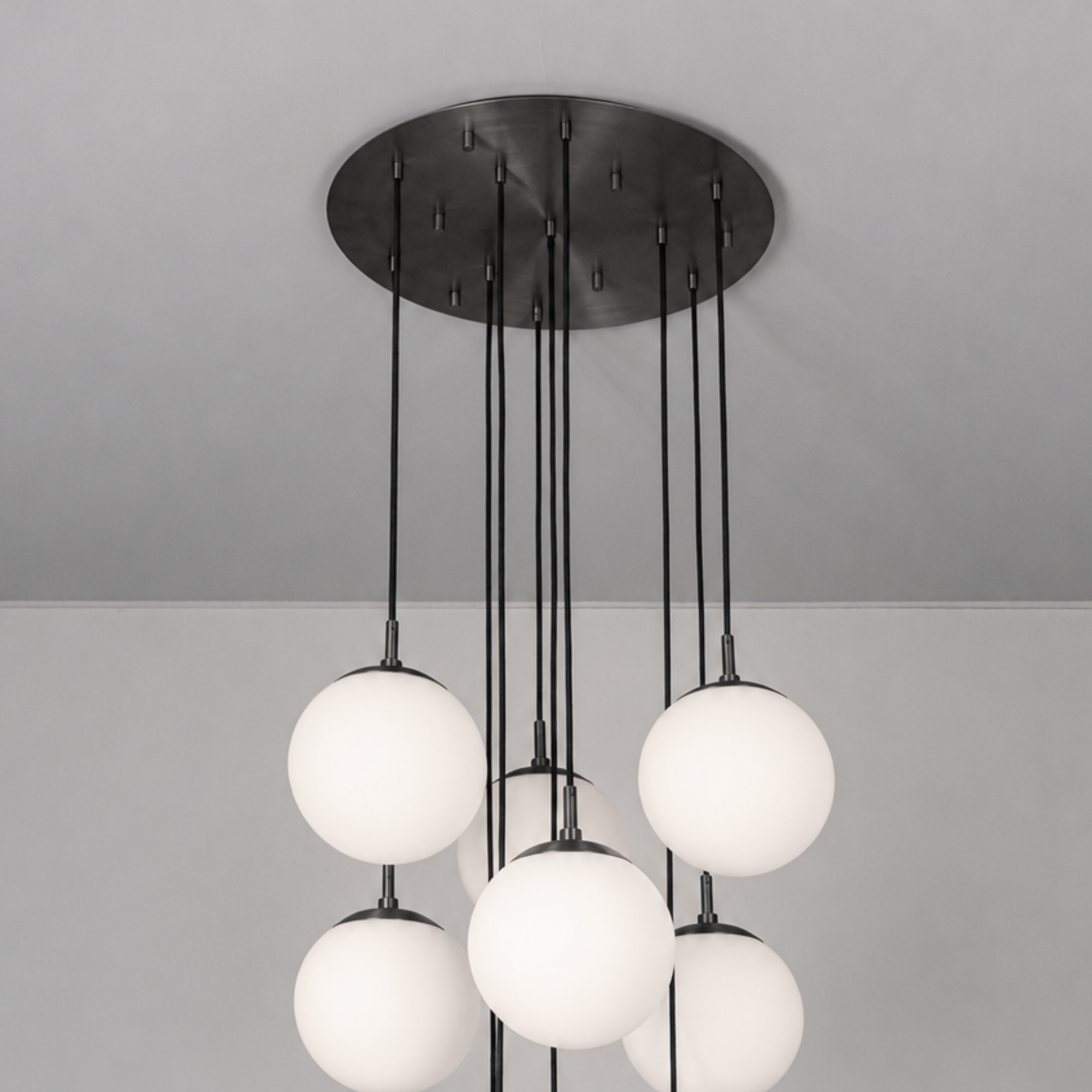 Schwung Globe Cluster 10 Light Chandelier - Opal Mat Glass