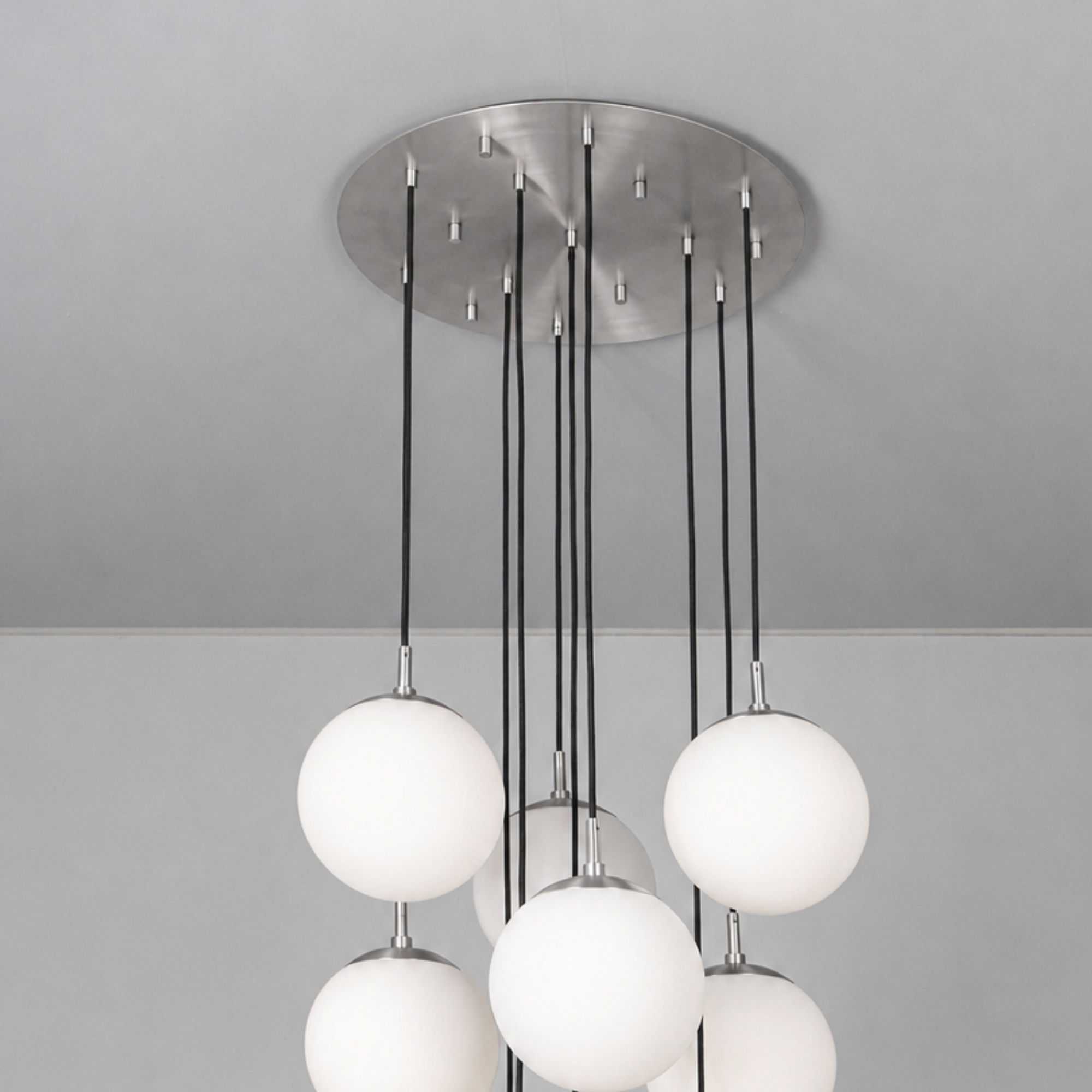 Schwung Globe Cluster 10 Light Chandelier - Opal Mat Glass