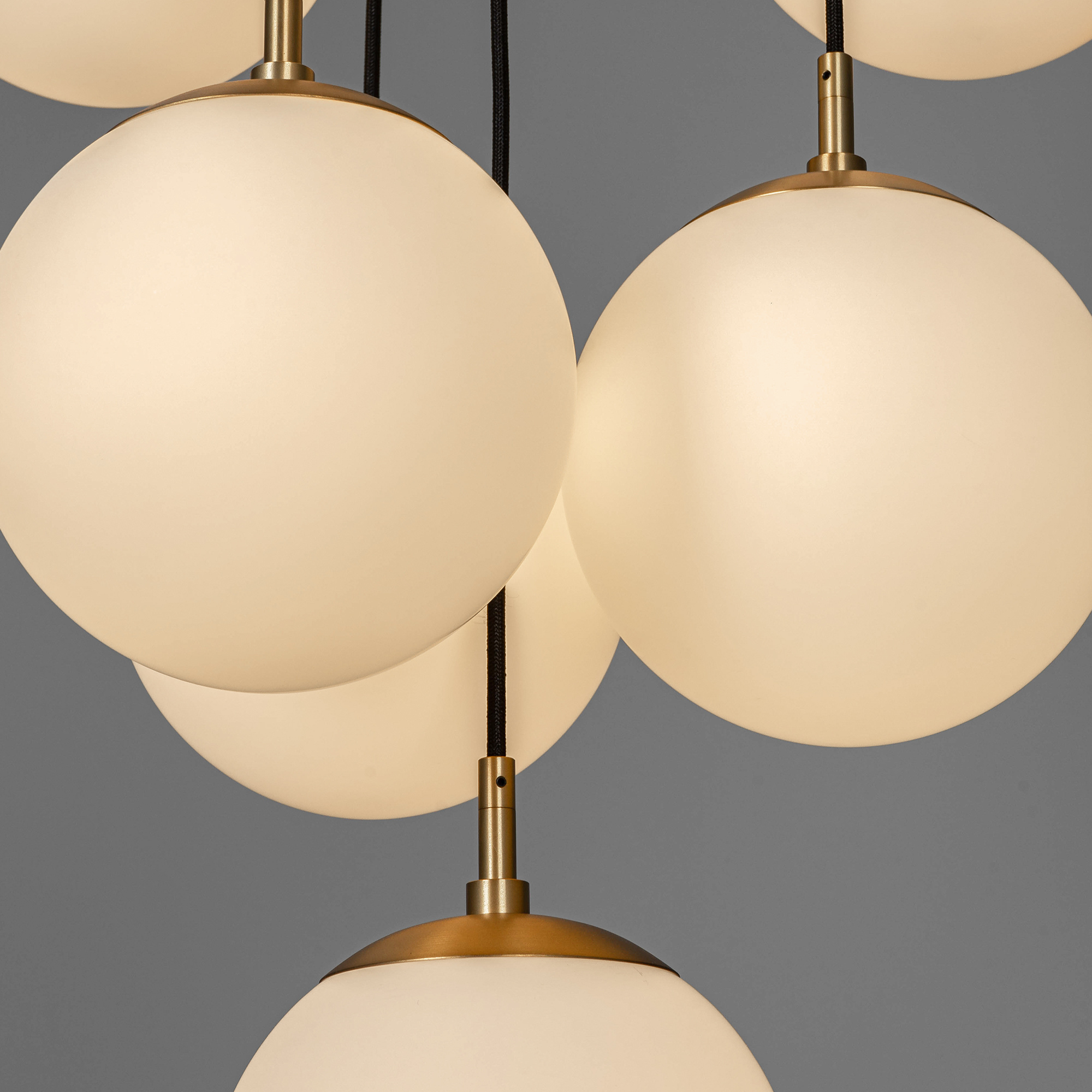 Schwung Globe Cluster 10 Light Chandelier - Opal Mat Glass