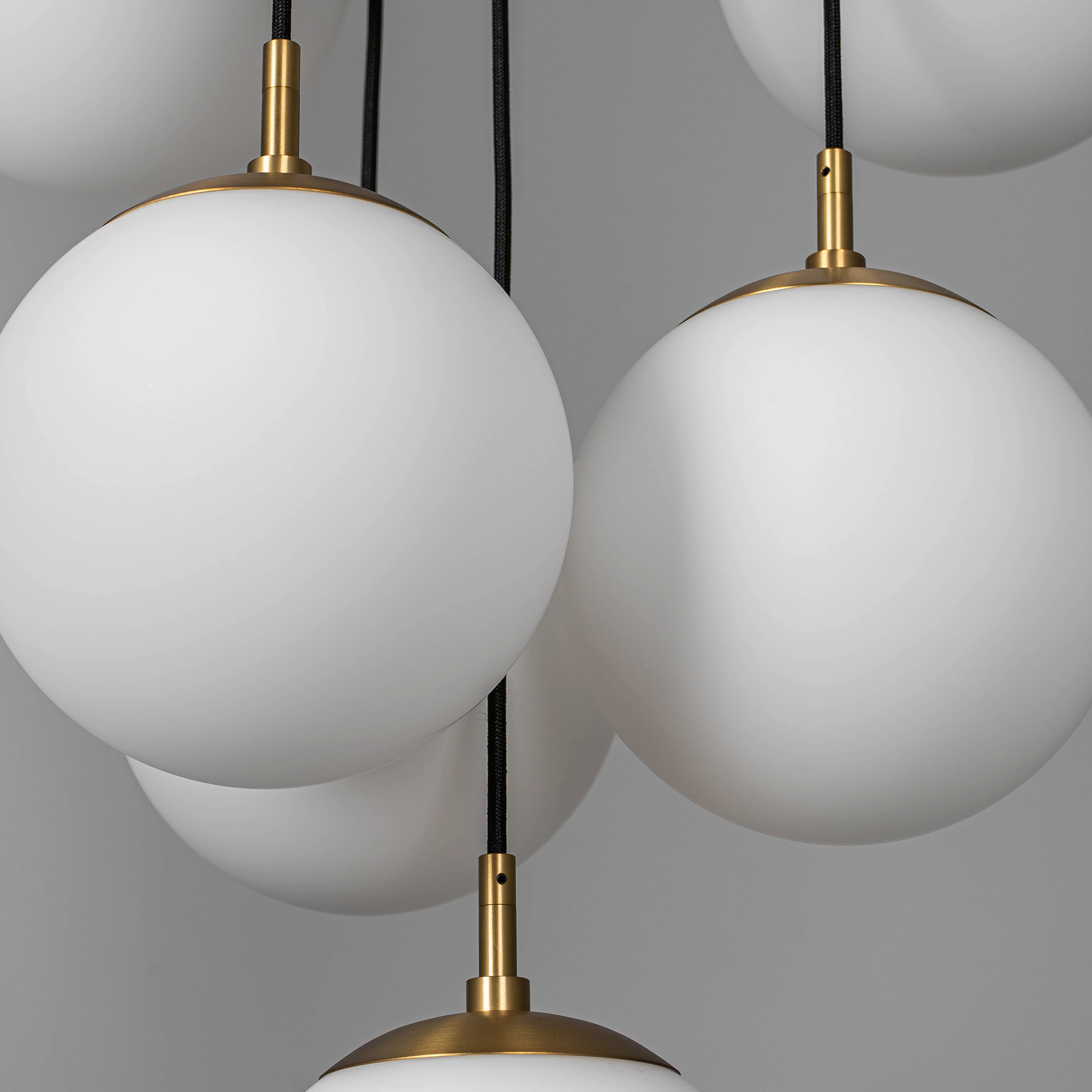 Schwung Globe Cluster 10 Light Chandelier - Opal Mat Glass