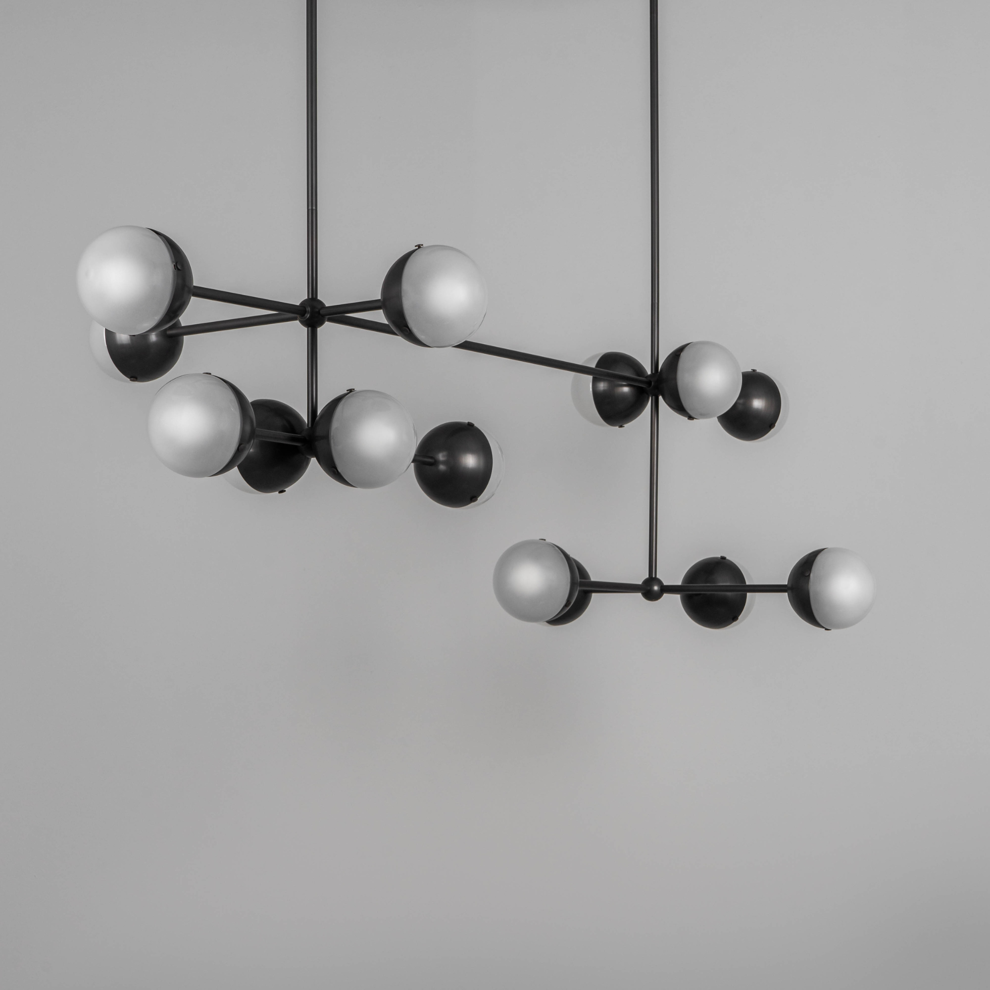 Schwung Molecule Linear 14 Light Chandelier - Frosted Glass