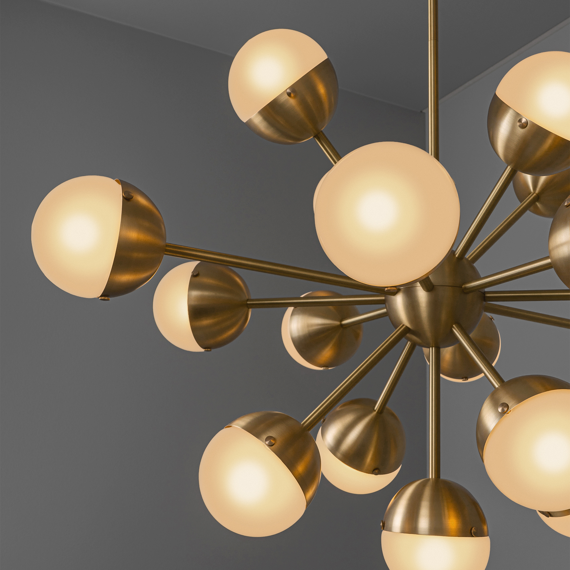 Schwung Molecule Spark Oval 17 Light Chandelier - Frosted Glass