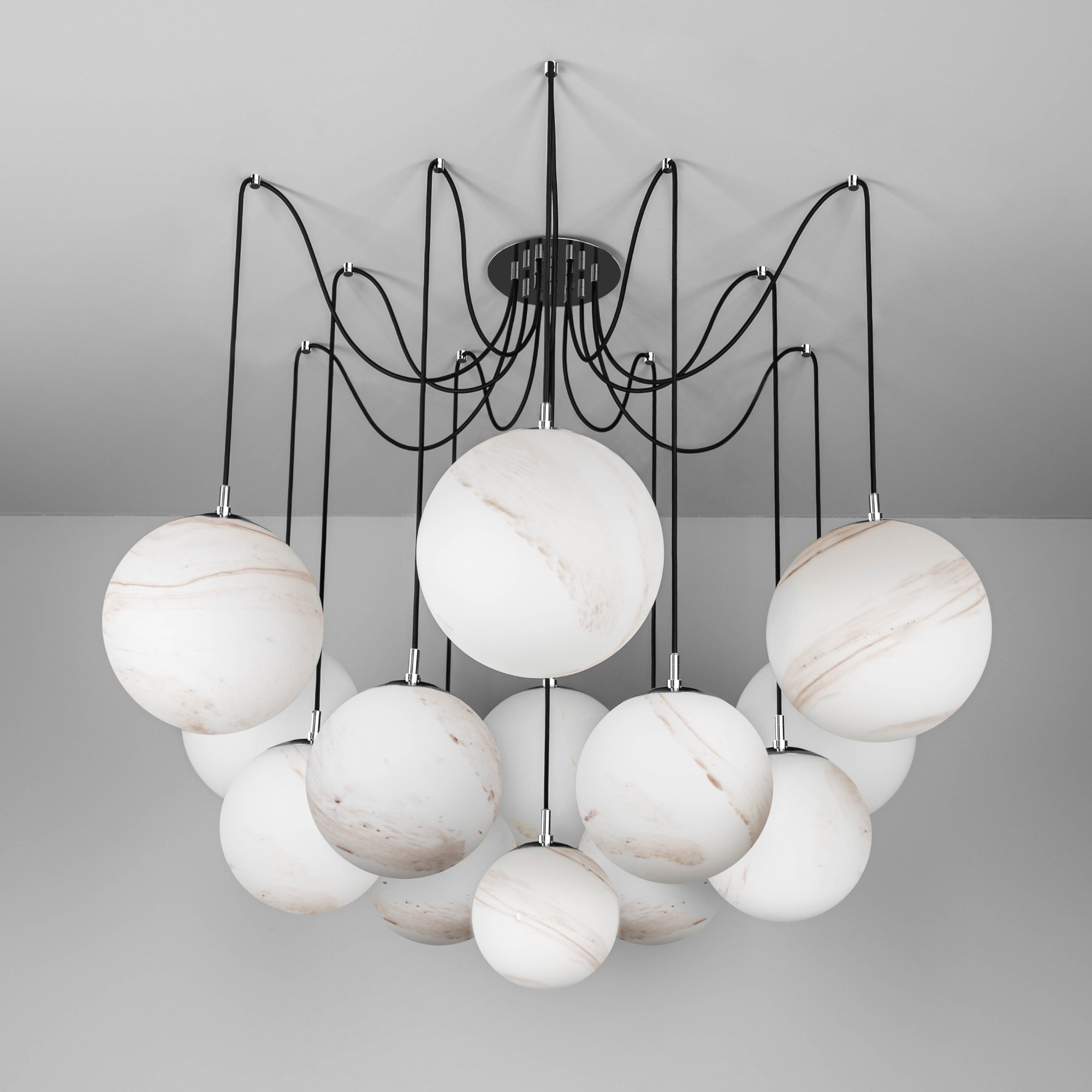Schwung Spider 13 Light Chandelier - Marble Glass