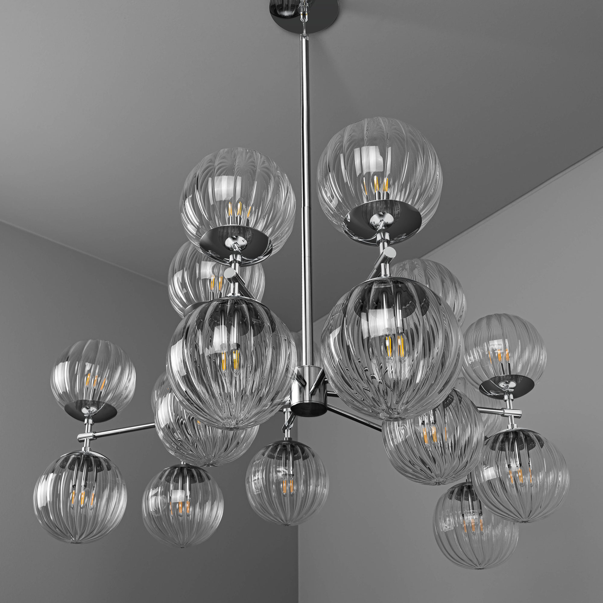 Schwung Zodiac 18 Light Chandelier - Dries Ribbon Glass