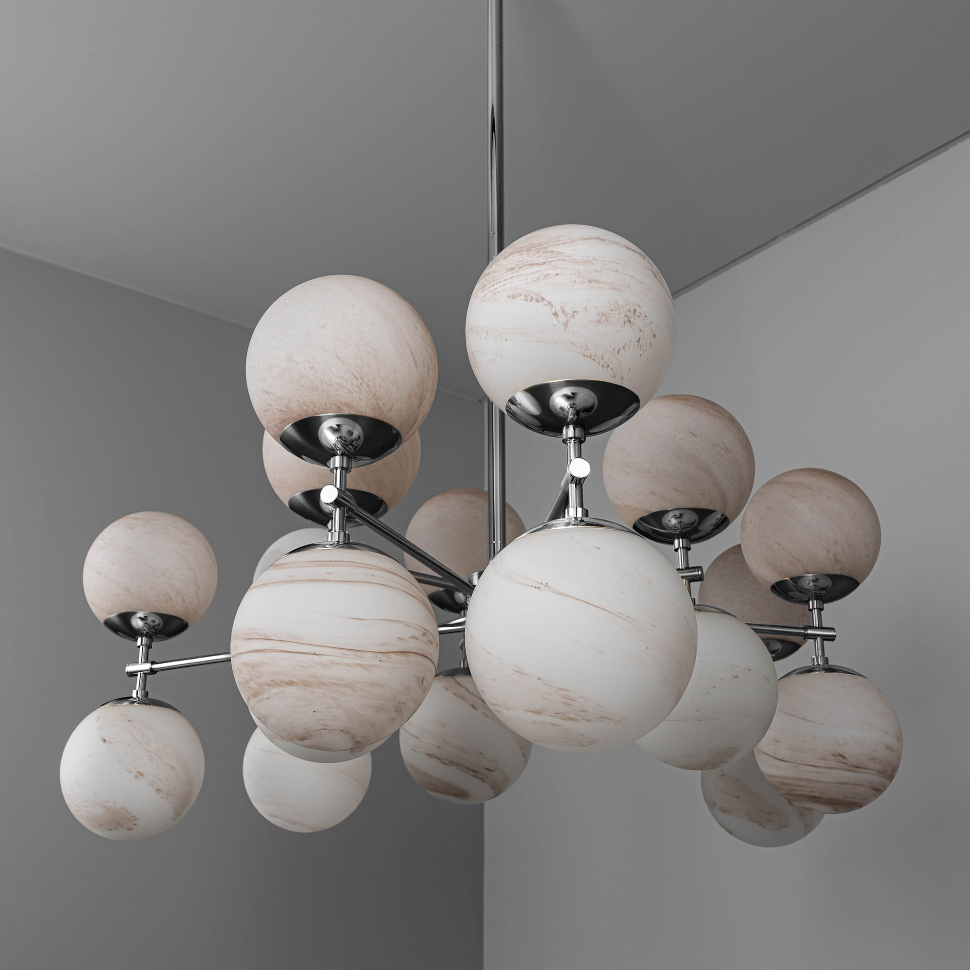 Schwung Zodiac 18 Light Chandelier - Marble Glass