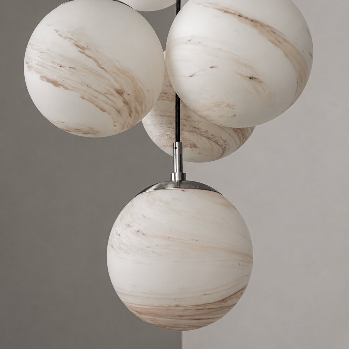 Schwung Globe Cluster 10 Light Chandelier - Marble Glass