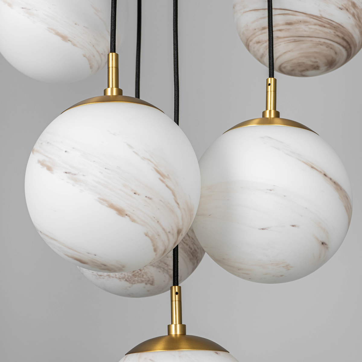 Schwung Globe Cluster 10 Light Chandelier - Marble Glass