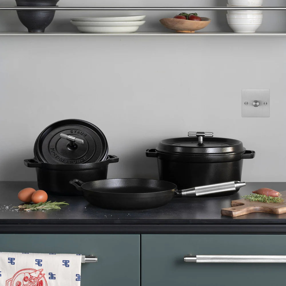 Buster + Punch Black 24cm Staub Cocotte - Cross Knurl