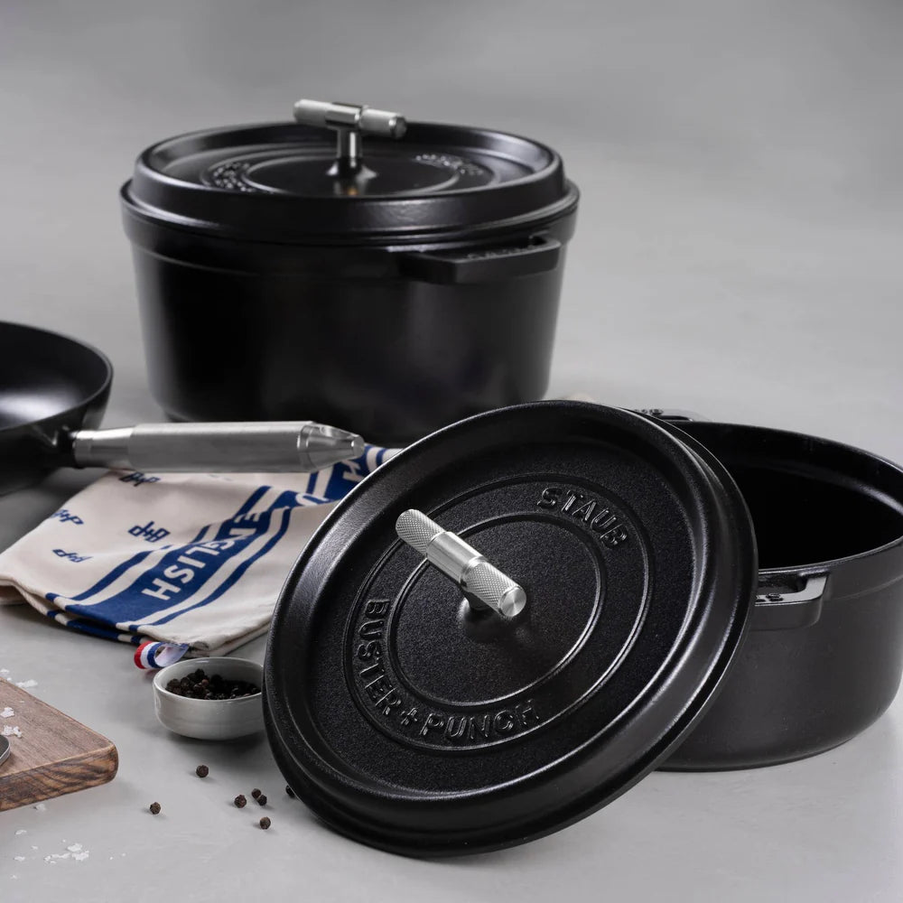 Buster + Punch Black 24cm Staub Cocotte - Cross Knurl