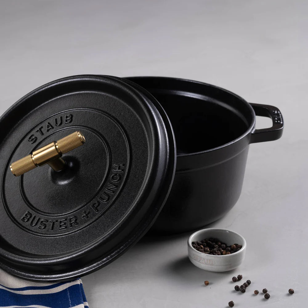 Buster + Punch Black 24cm Staub Cocotte - Cross Knurl